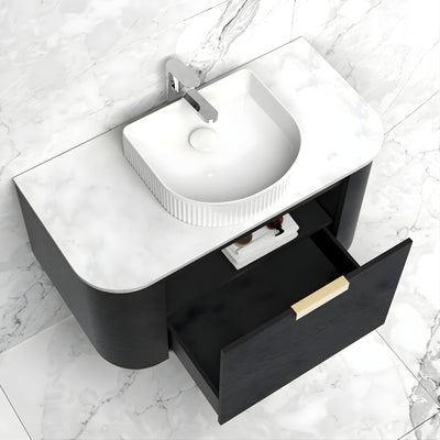 OTTI BONDI BLACK OAK 750MM SINGLE BOWL CURVE WALL HUNG VANITY