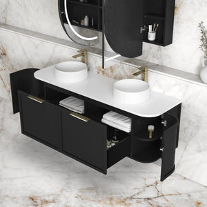 OTTI HAMPSHIRE SATIN BLACK 1500MM CURVE DOUBLE BOWL WALL HUNG VANITY