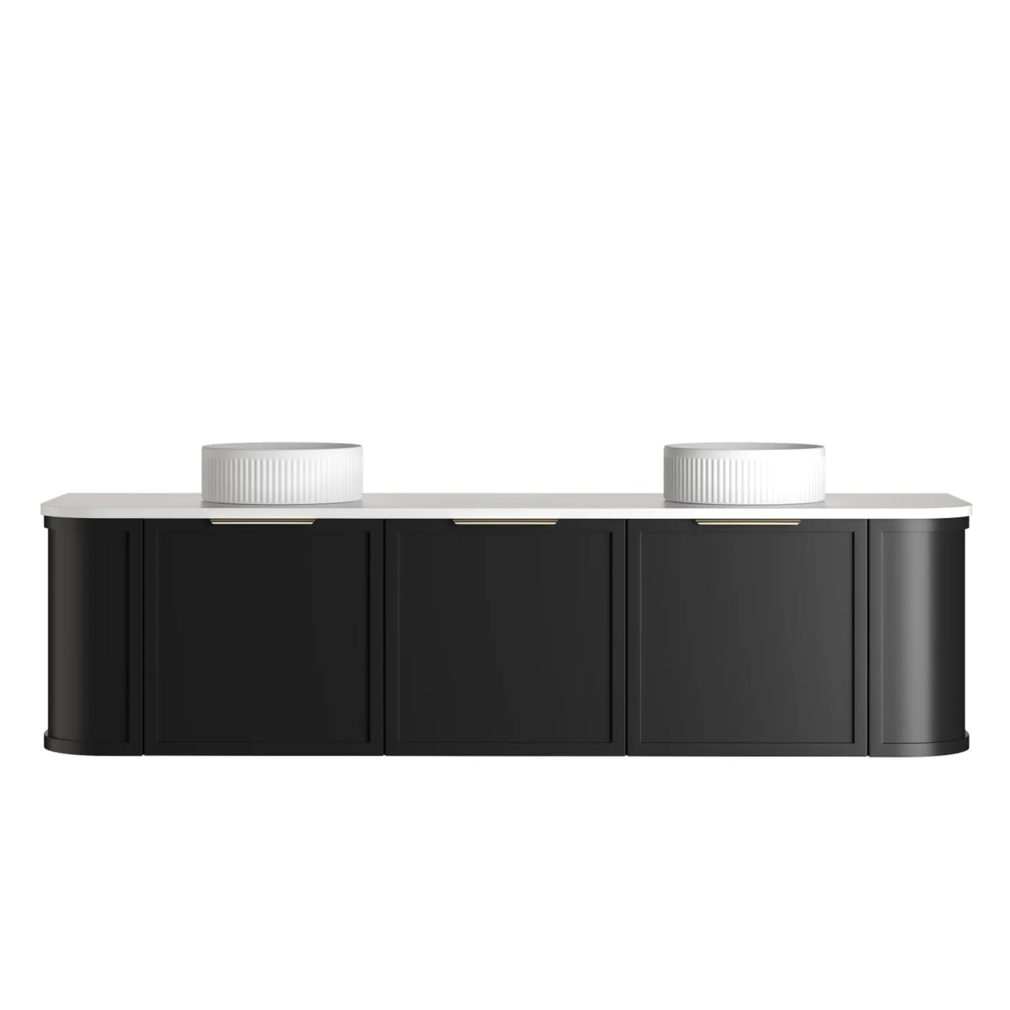 OTTI HAMPSHIRE SATIN BLACK 1800MM CURVE DOUBLE BOWL WALL HUNG VANITY
