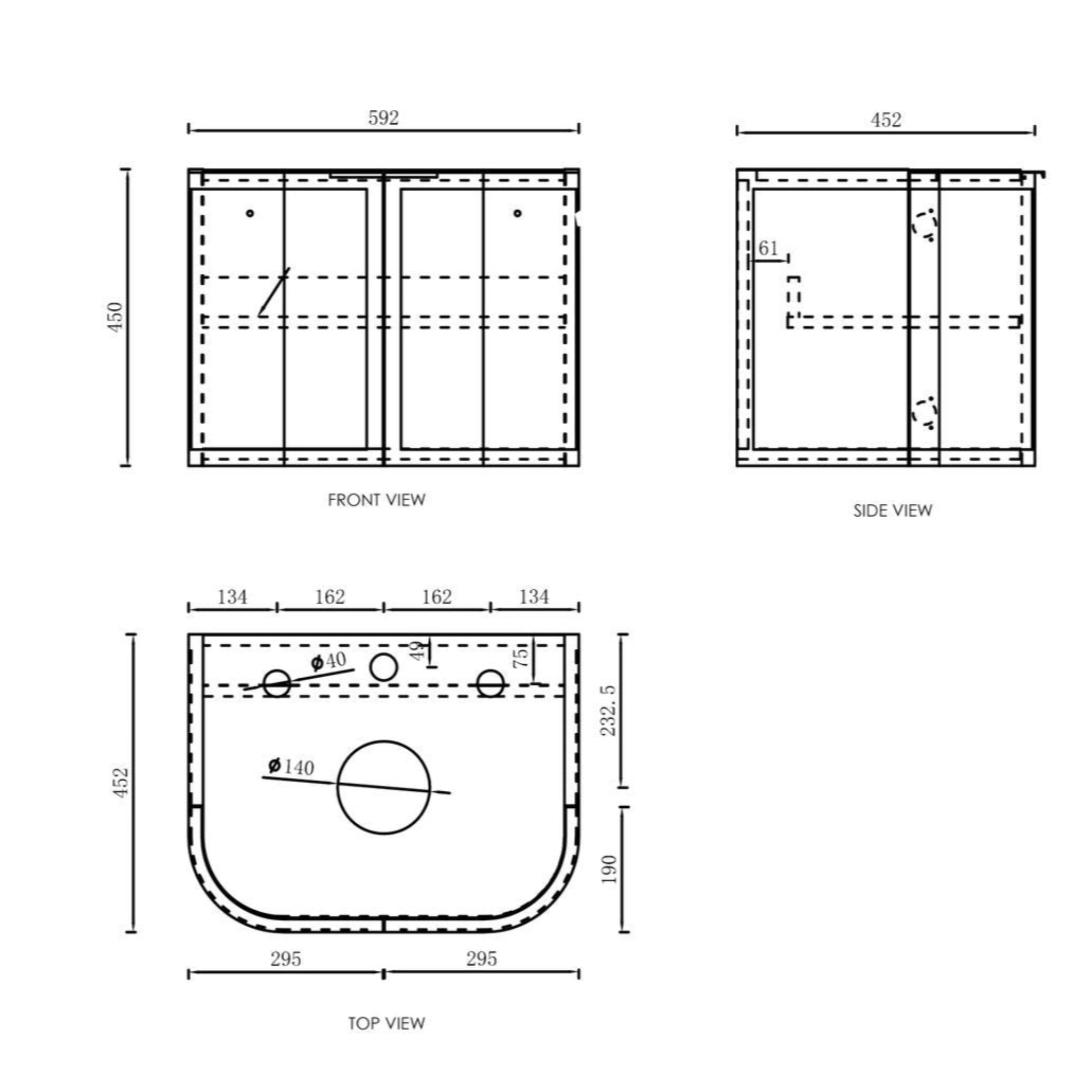 OTTI HAMPSHIRE SATIN WHITE 600MM CURVE SINGLE BOWL WALL HUNG VANITY