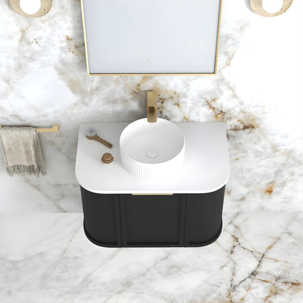 OTTI HAMPSHIRE SATIN BLACK 750MM CURVE SINGLE BOWL WALL HUNG VANITY