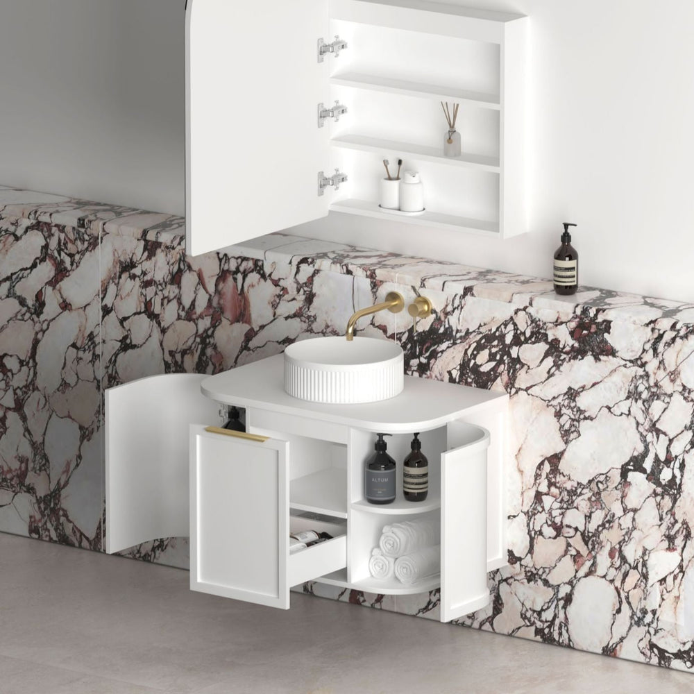 OTTI HAMPSHIRE SATIN WHITE 750MM CURVE SINGLE BOWL WALL HUNG VANITY