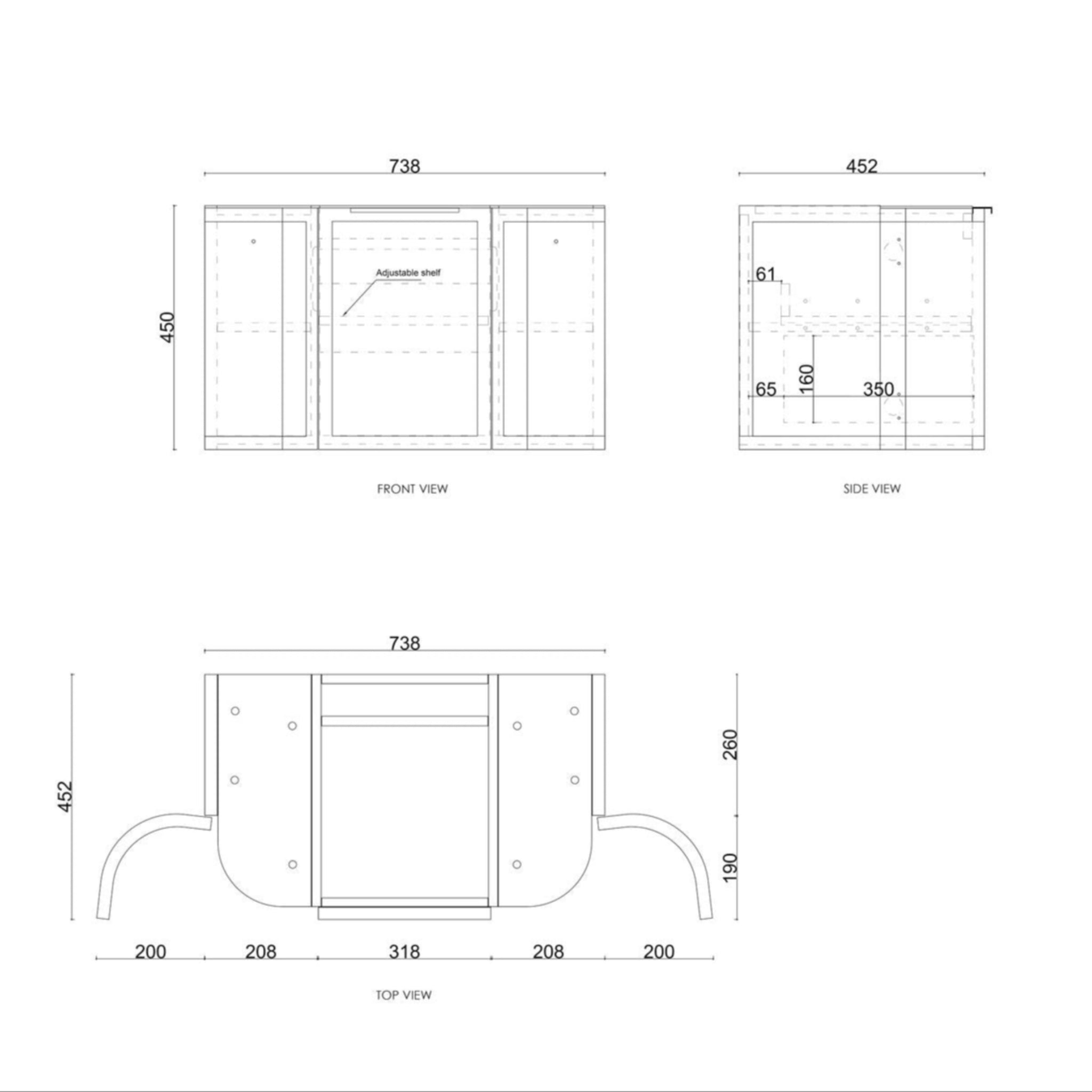 OTTI HAMPSHIRE SATIN WHITE 750MM CURVE SINGLE BOWL WALL HUNG VANITY