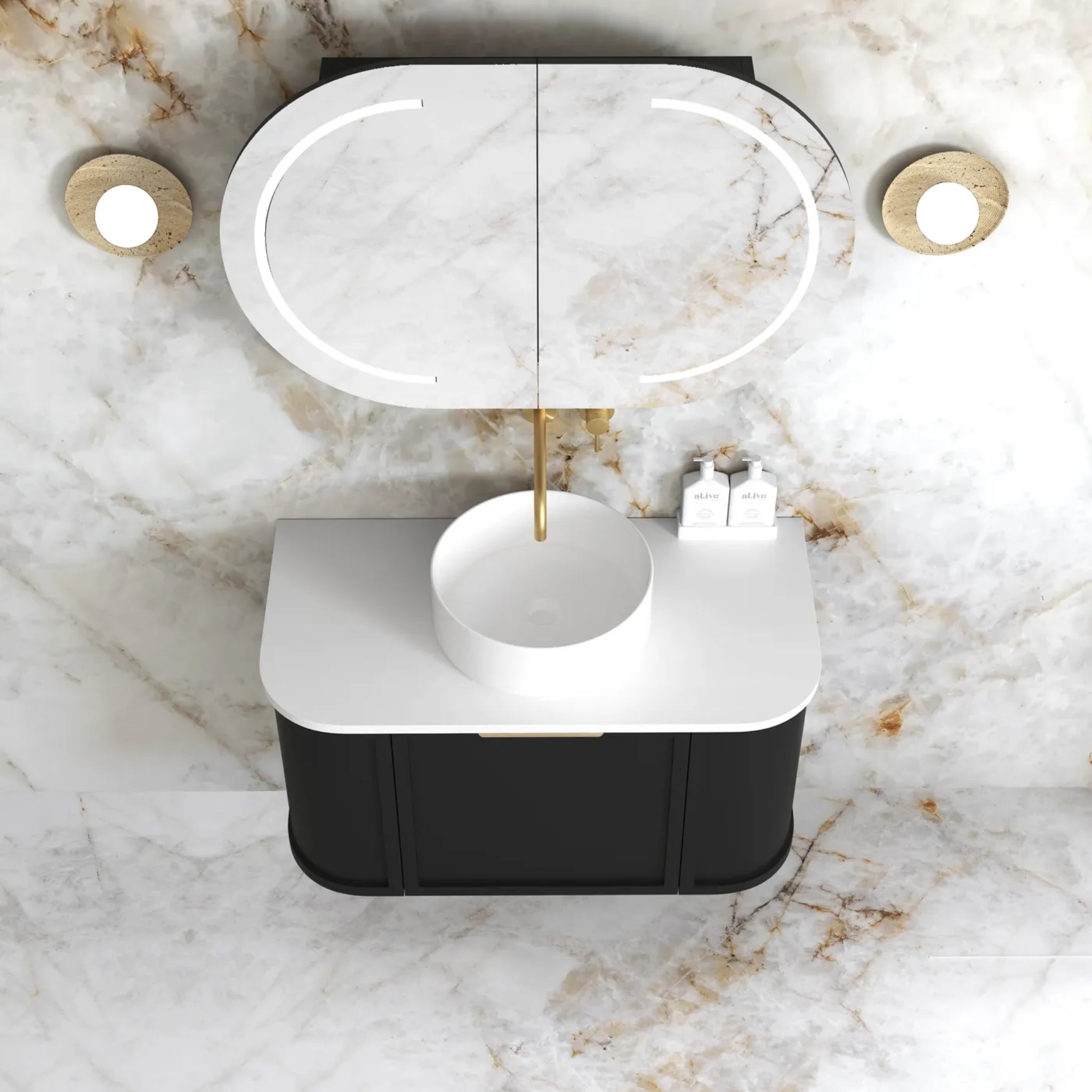 OTTI HAMPSHIRE SATIN BLACK 900MM CURVE SINGLE BOWL WALL HUNG VANITY