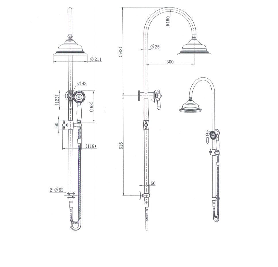 MODERN NATIONAL BORDEAUX SHOWER COLUMN SET BRUSHED NICKEL