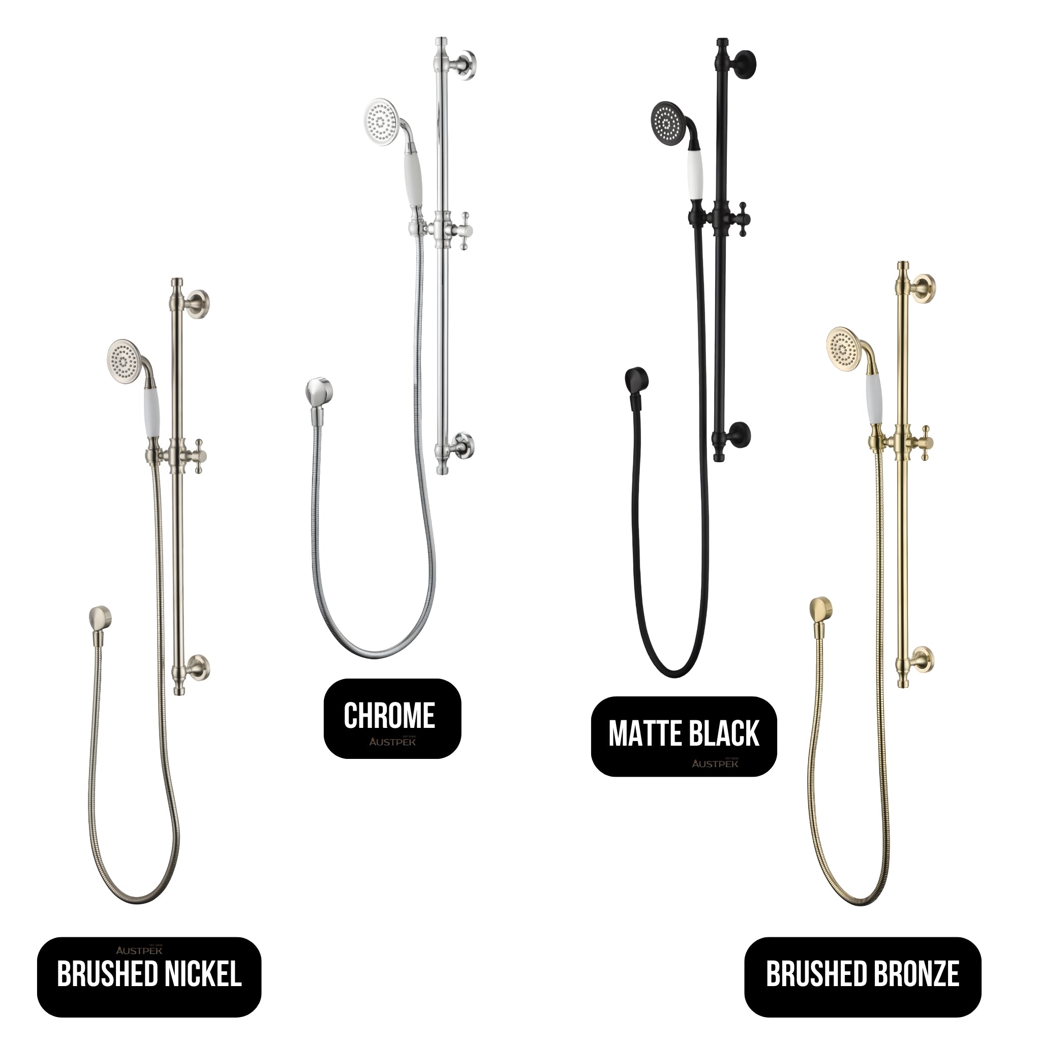 MODERN NATIONAL BORDEAUX SHOWER ON RAIL 755MM BRUSHED NICKEL