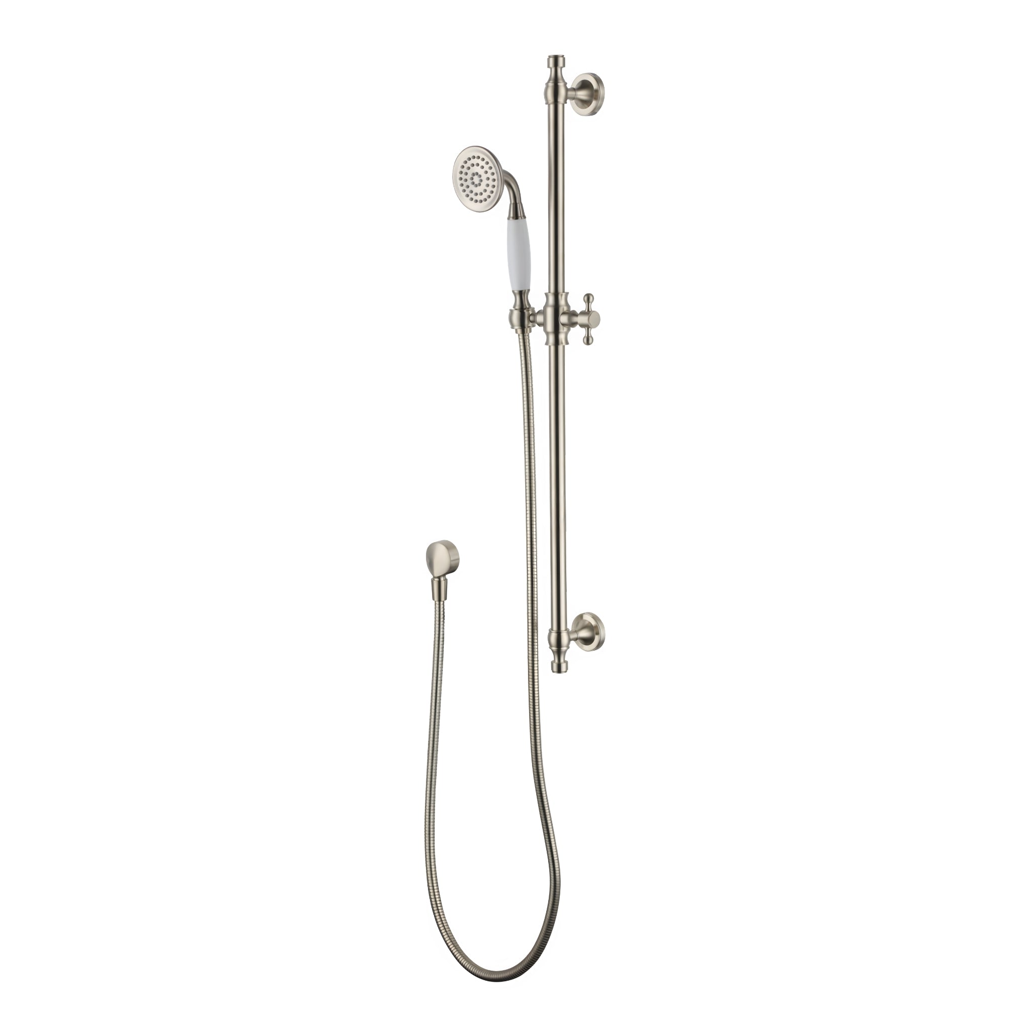 MODERN NATIONAL BORDEAUX SHOWER ON RAIL 755MM BRUSHED NICKEL