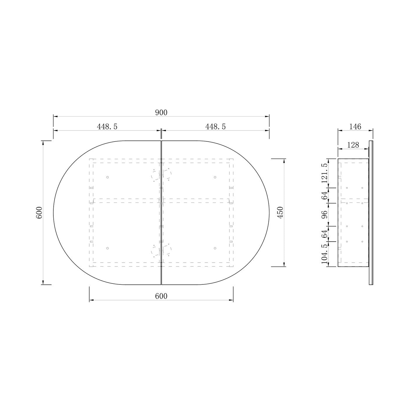 OTTI BONDI MATTE WHITE SHAVING CABINET 900X600MM