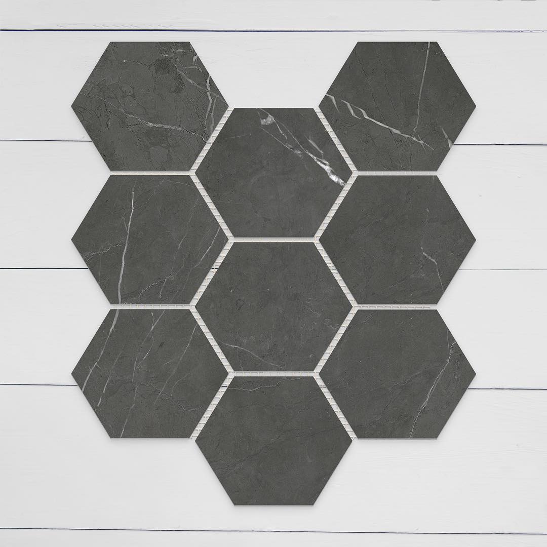 ELITE IMPORTERS BRACCA DARK GREY MATTE 292X252MM HEXAGON MOSAIC TILE (PER BOX)