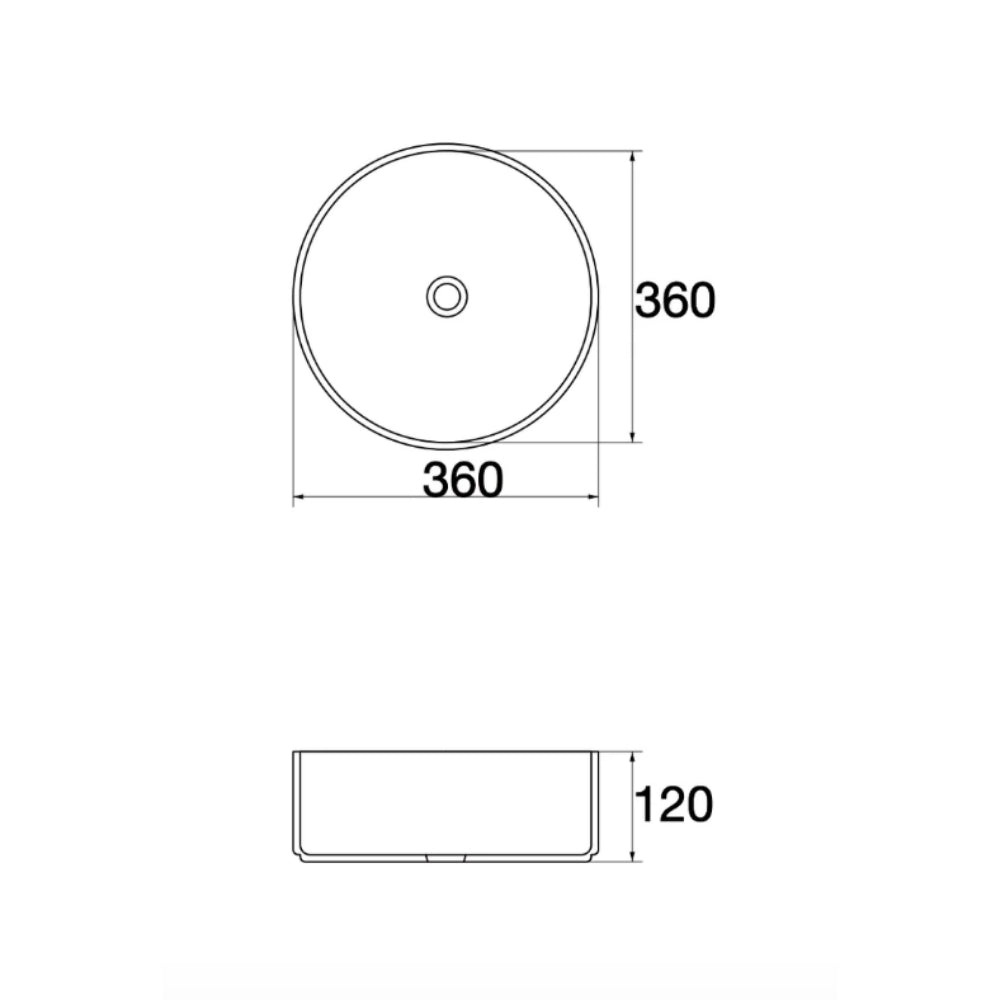 CLAYA ROUND ABOVE COUNTER BASIN MATTE BLACK GOLD RIM 360MM