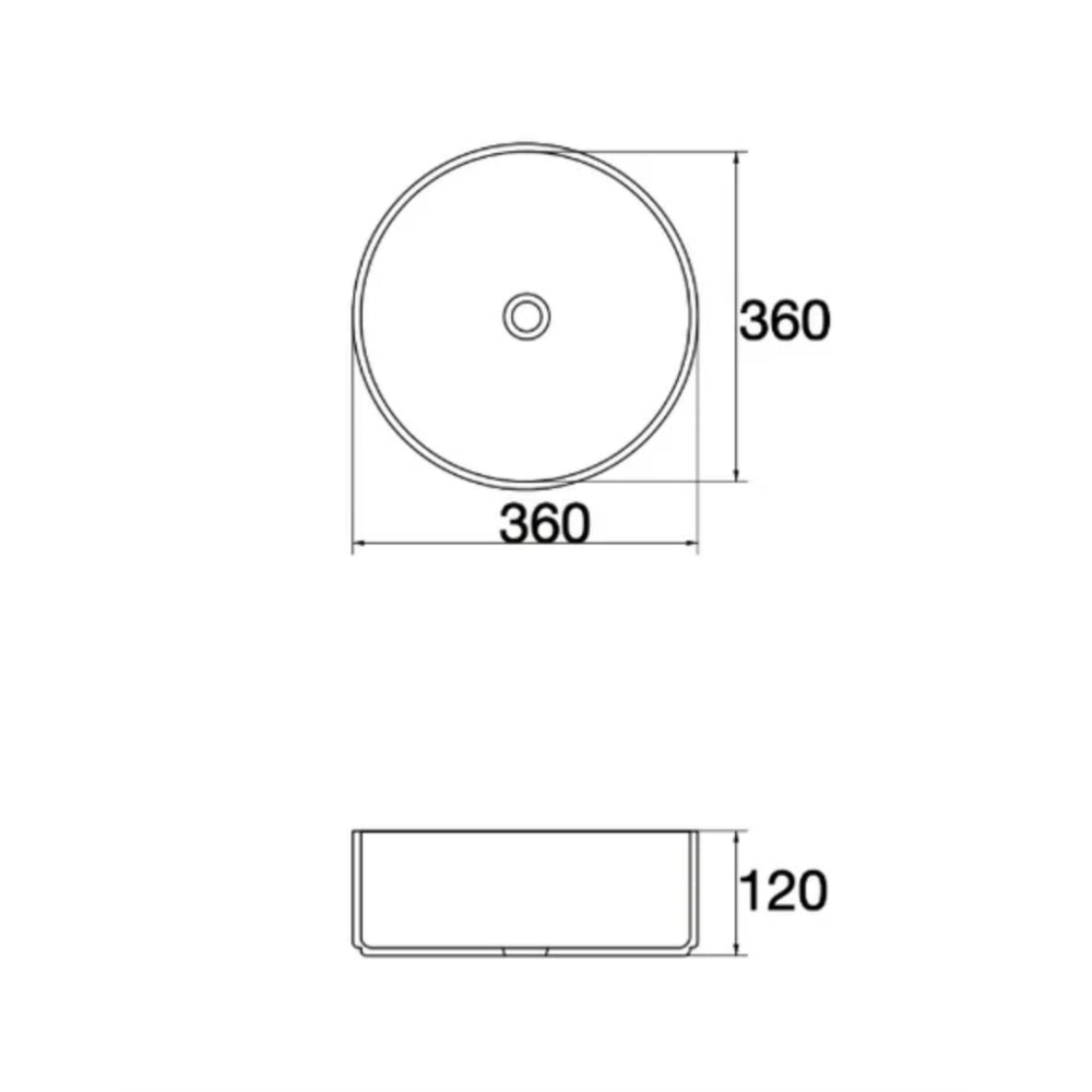 CLAYA ROUND ABOVE COUNTER BASIN GLOSS WHITE BLACK RIM 360MM