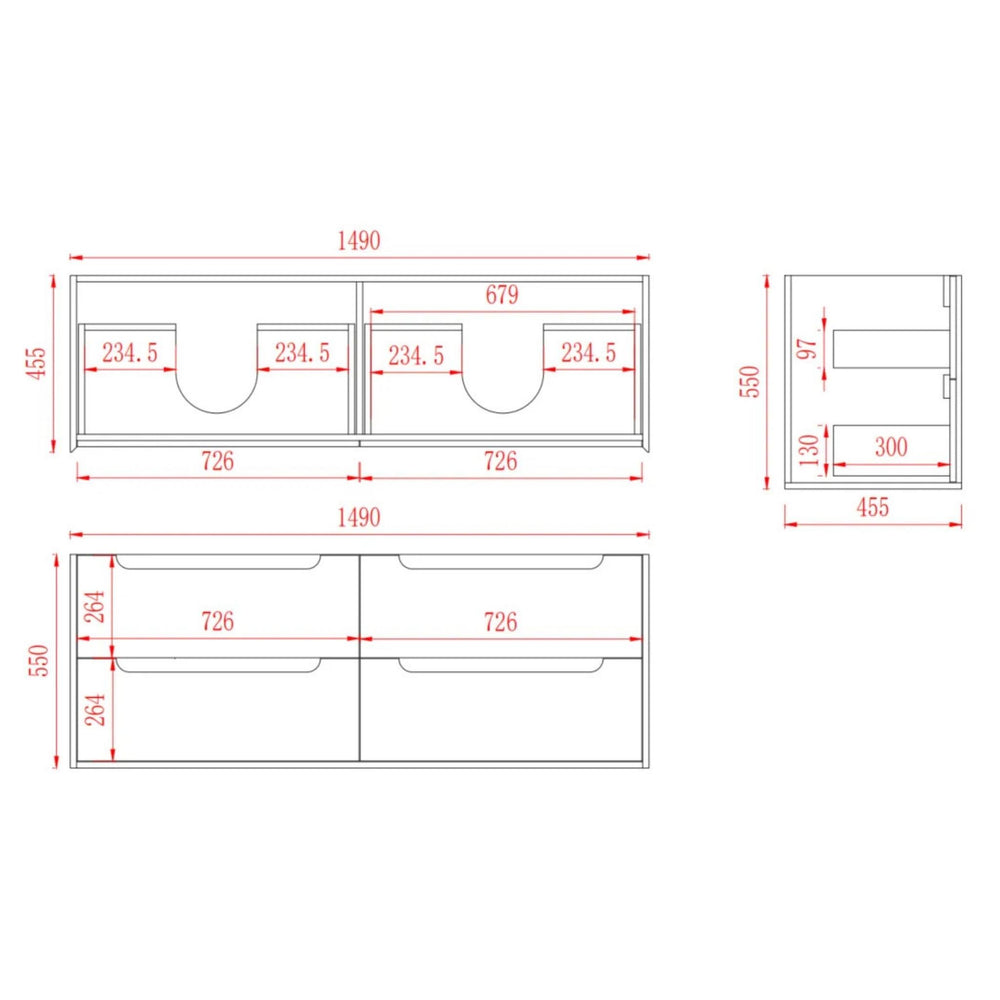 VITO BROOKLYN ASHWOOD 1500MM DOUBLE BOWL WALL HUNG VANITY