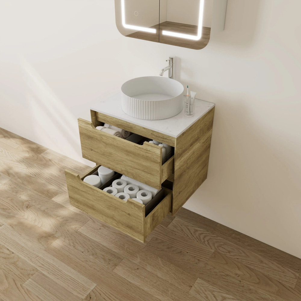 VITO BROOKLYN ASHWOOD 600MM SINGLE BOWL WALL HUNG VANITY