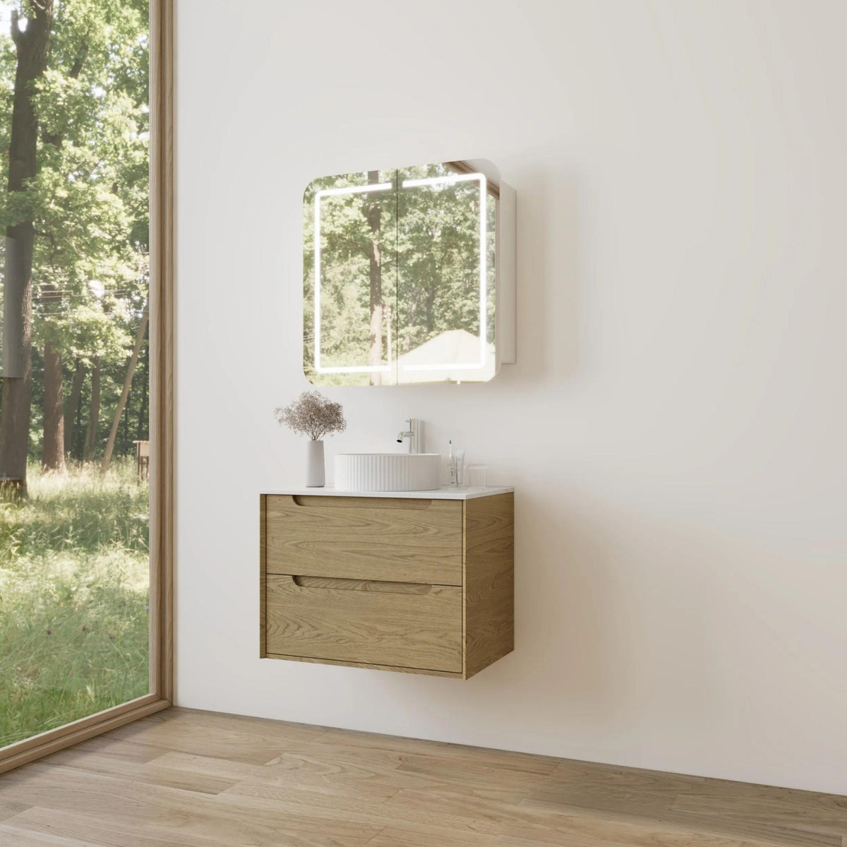 VITO BROOKLYN RED OAK 750MM SINGLE BOWL WALL HUNG VANITY