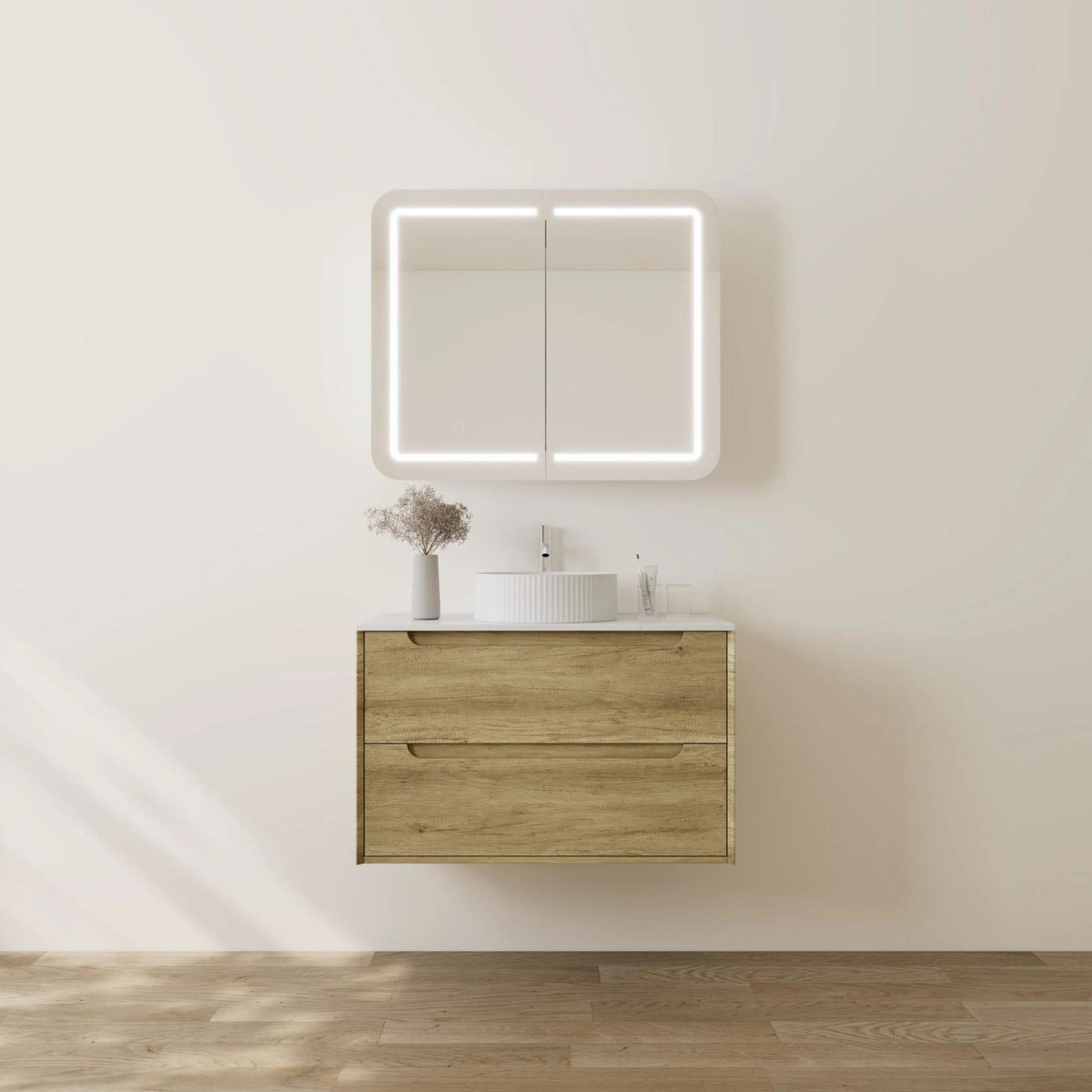 VITO BROOKLYN ASHWOOD 900MM SINGLE BOWL WALL HUNG VANITY
