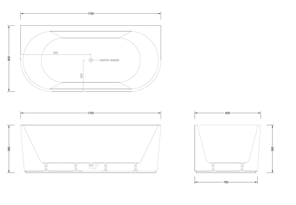 BROADWAY MALLORCA FLUTED BACK TO WALL SPA BATHTUB GLOSS WHITE (AVAILABLE IN 1500MM AND 1700MM) WITH 10-JETS