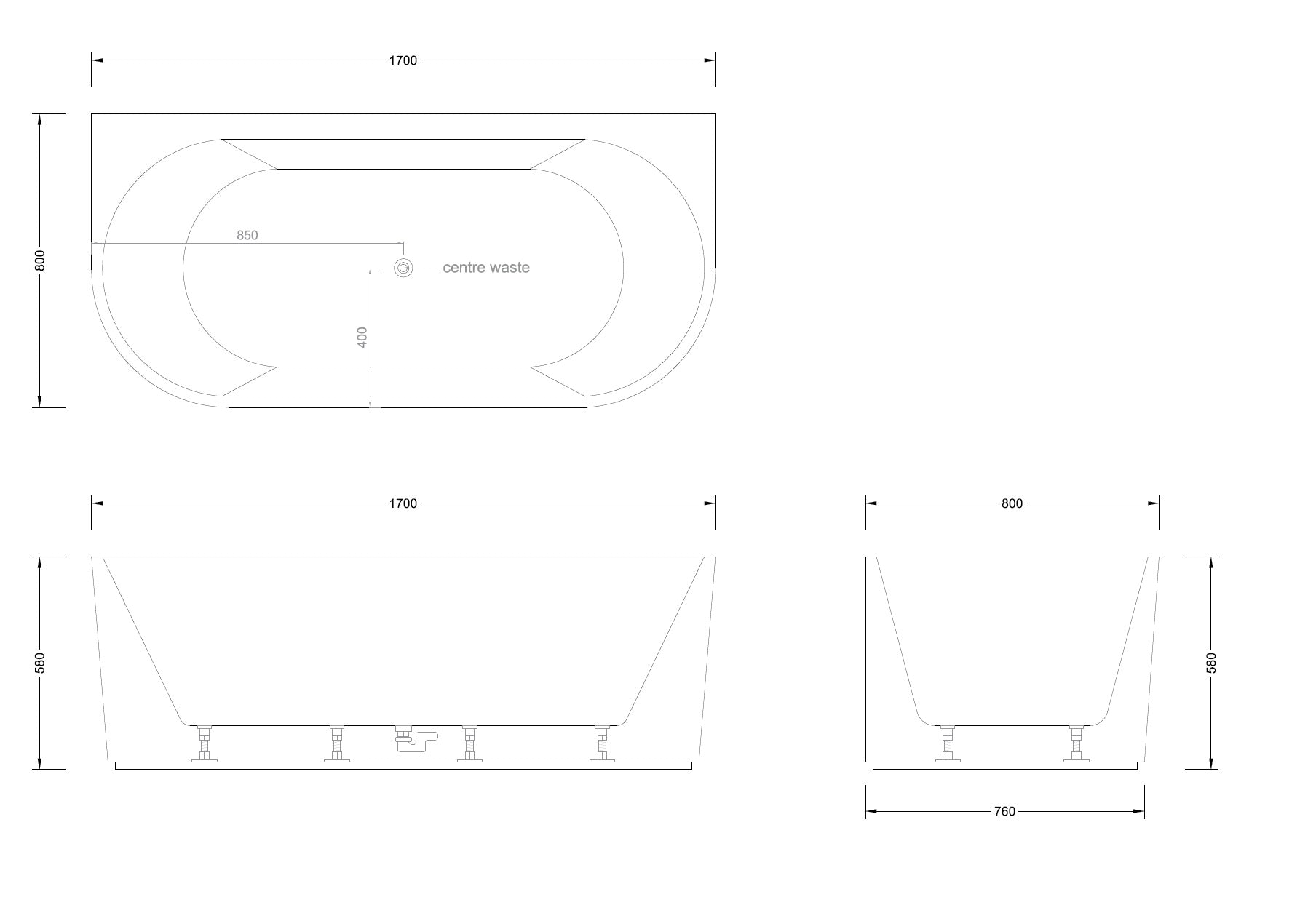 BROADWAY MALLORCA FLUTED BACK TO WALL SPA BATHTUB GLOSS WHITE (AVAILABLE IN 1500MM AND 1700MM) WITH 10-JETS