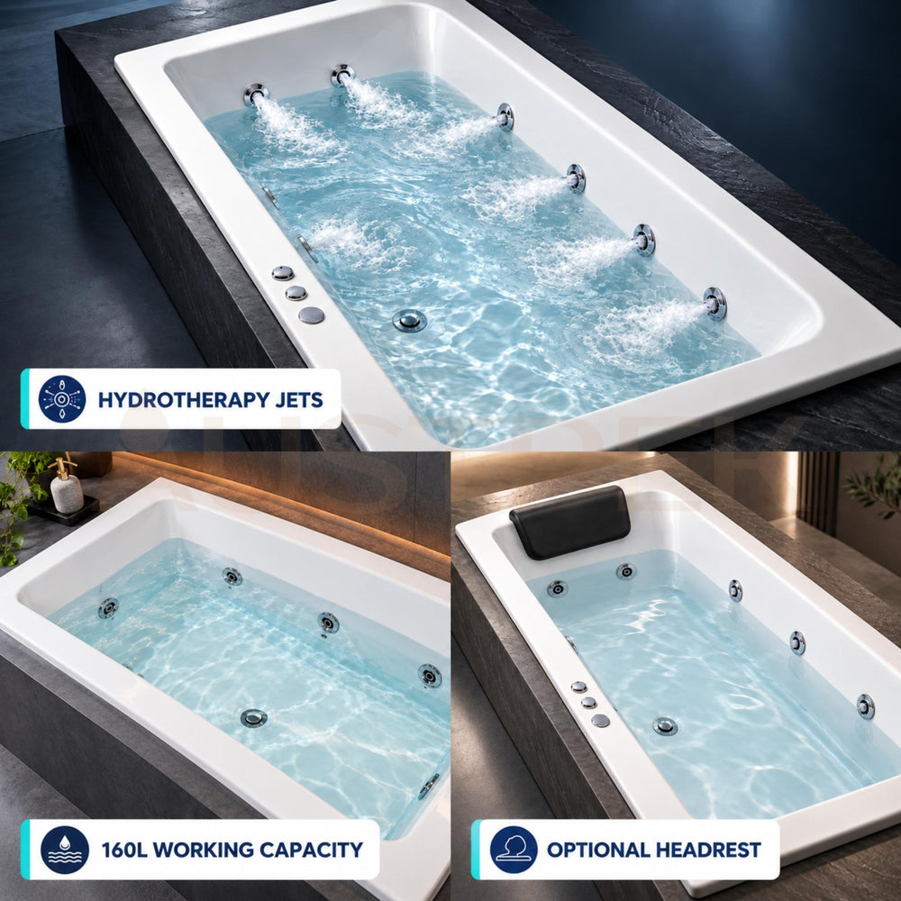BROADWAY ALPHA BUILT-IN SPA BATHTUB WHITE (AVAILABLE IN 1490MM, 1700MM AND 1795MM) WITH 6 JETS