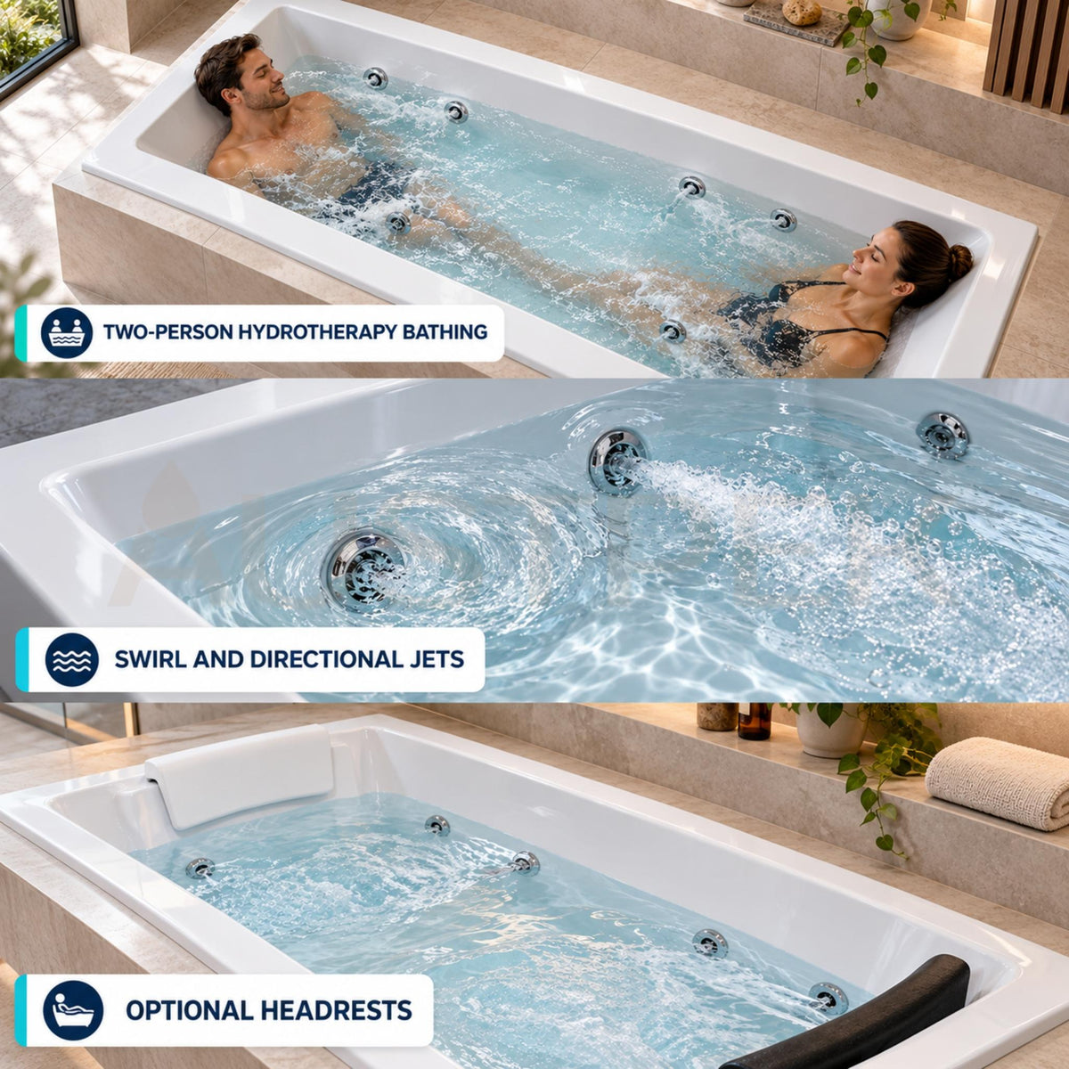BROADWAY CATOLINA BUILT-IN SPA GLOSS WHITE (AVAILABLE IN 1550MM, 1680MM AND 1800MM) WITH JET CONFIGURATIONS