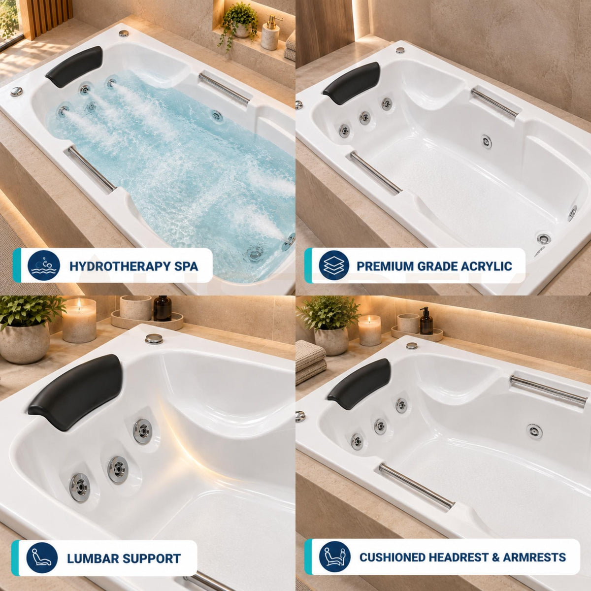 BROADWAY MARCHENA SPA BATH GLOSS WHITE 1725MM (AVAILABLE IN 7-JETS AND 11-JETS OPTIONS)