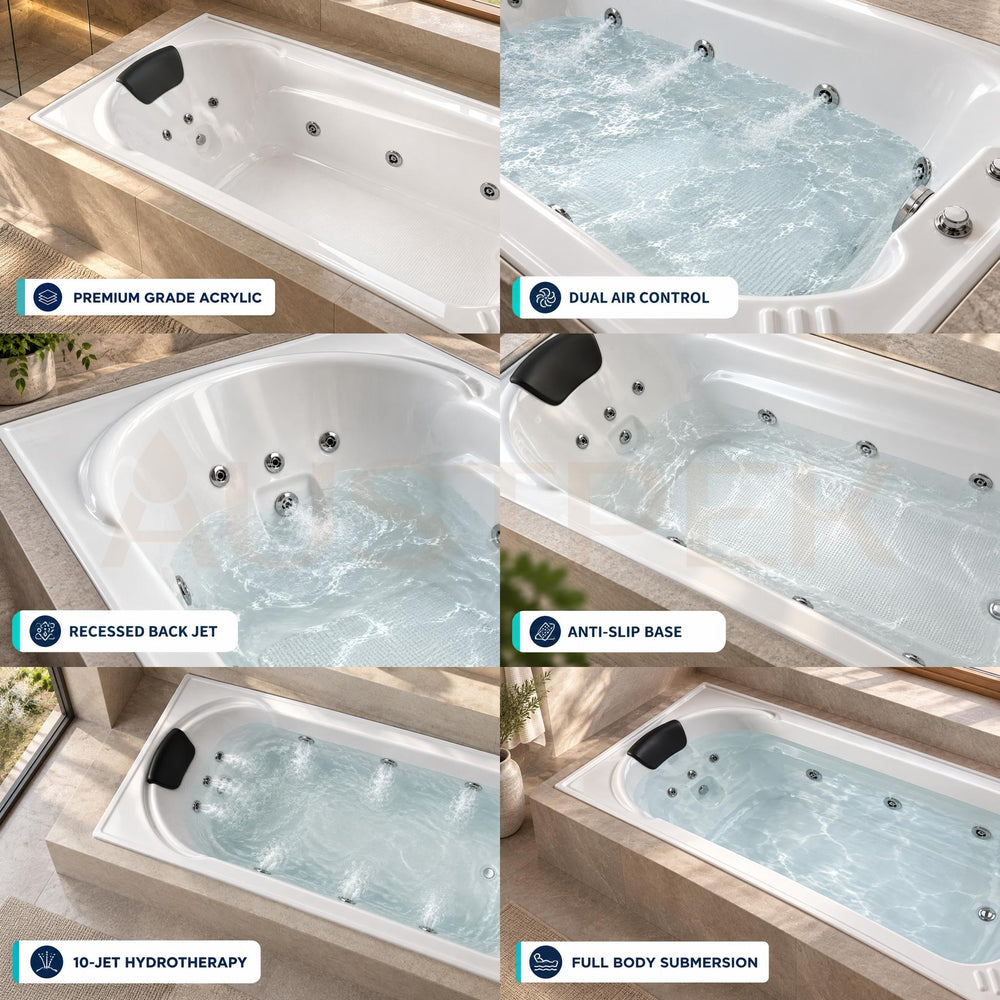 BROADWAY MONTILLO SPA BATH GLOSS WHITE 1670MM WITH 10-JETS