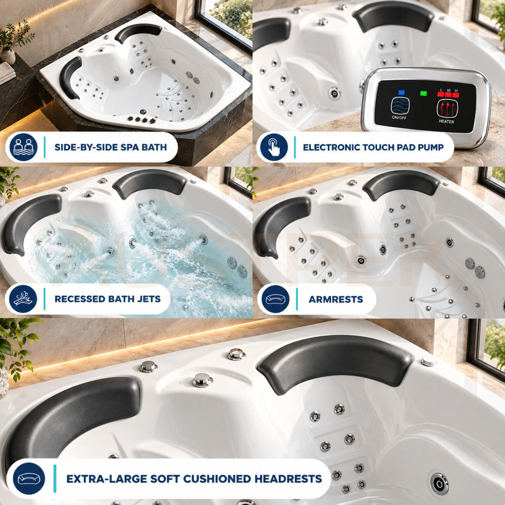 BROADWAY SAPPHIRA CORNER SPA BATHTUB WHITE 1500MM WITH 18-JETS