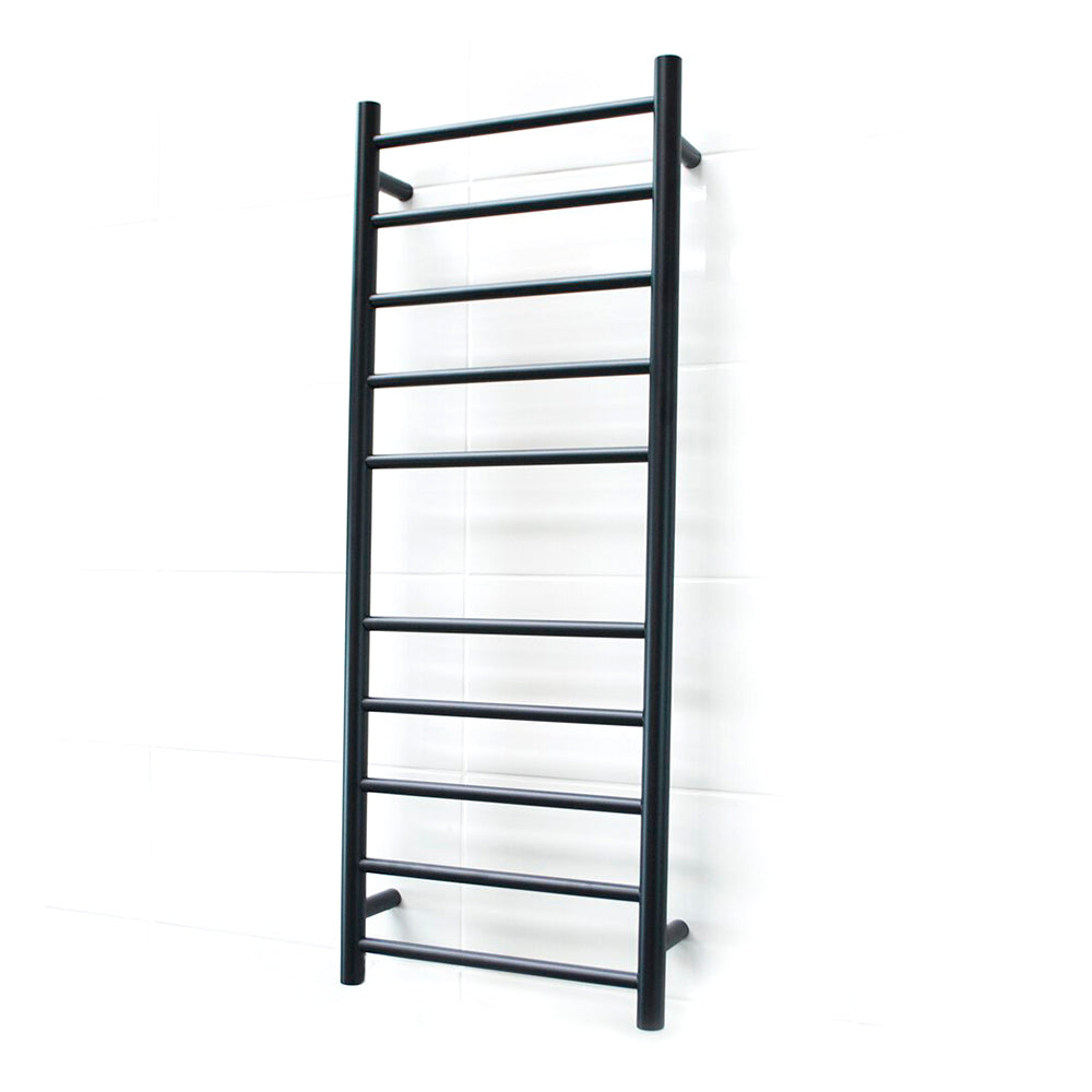 RADIANT HEATING 10-BARS ROUND HEATED TOWEL RAIL MATTE BLACK 80WATTS 430MM