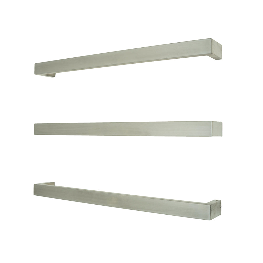 RADIANT HEATING SQUARE HEATED SINGLE TOWEL RAIL BRUSHED SATIN 500MM, 650MM AND 800MM