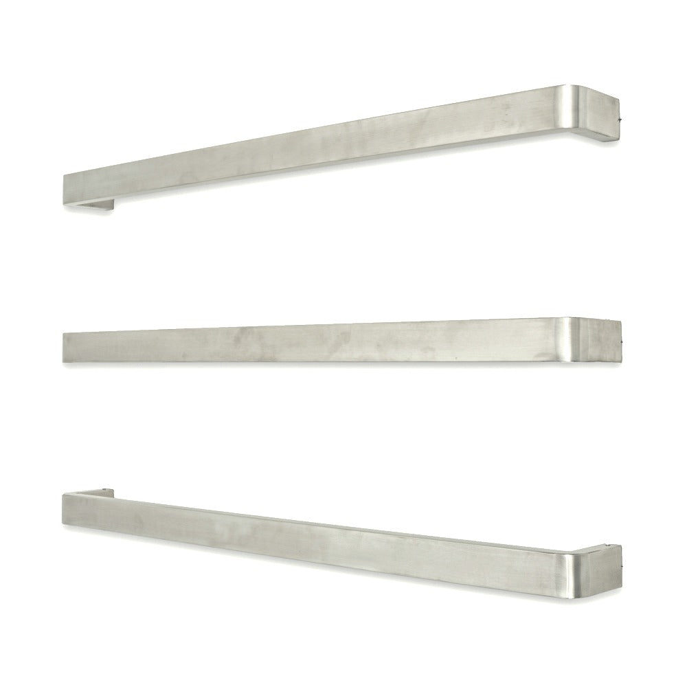 RADIANT HEATING VAIL CURVED HEATED SINGLE TOWEL RAIL BRUSHED SATIN 650MM AND 800MM