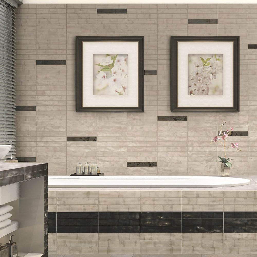 EVERSTONE BRUSH WHITE BONE GLOSSY 370X61MM RECTANGLE TILE (PER BOX)