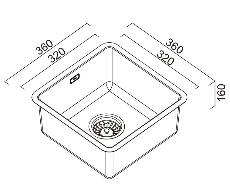 ABEY BS SINGLE BOWL BAR SINK STAINLESS STEEL 360MM