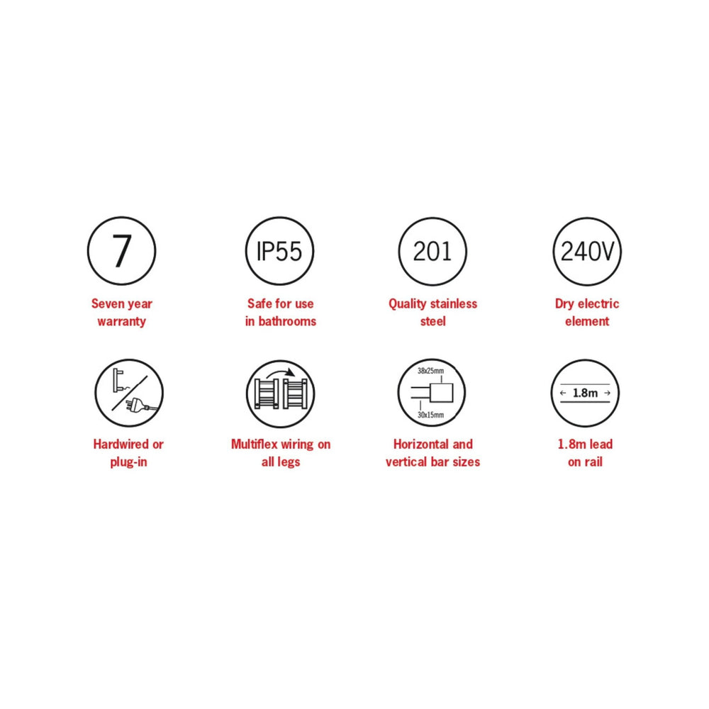 THERMOGROUP STRAIGHT SQUARE BUDGET HEATED TOWEL RAIL 500MM