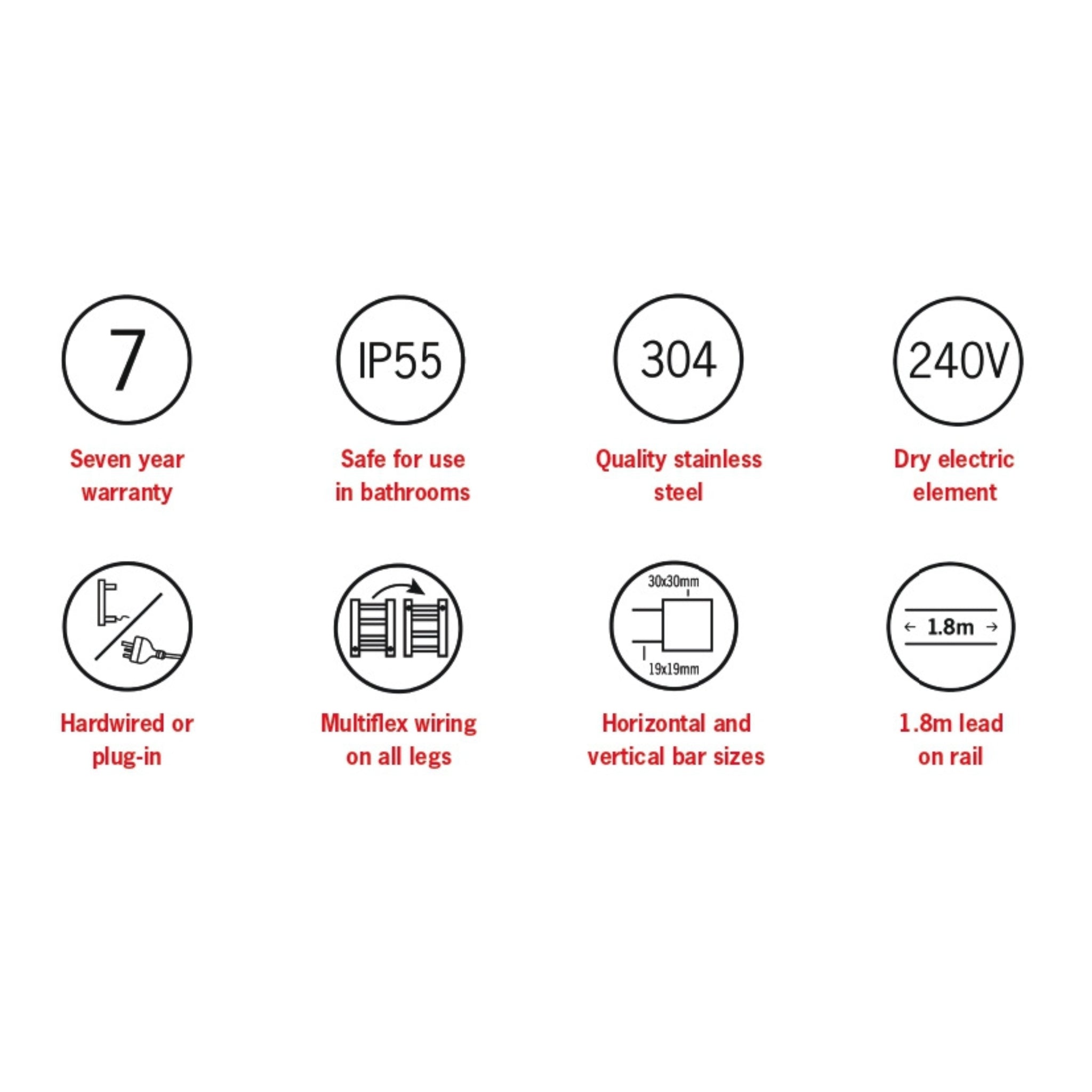 THERMOGROUP SQUARE LADDER HEATED TOWEL RAIL MATTE BLACK 800MM