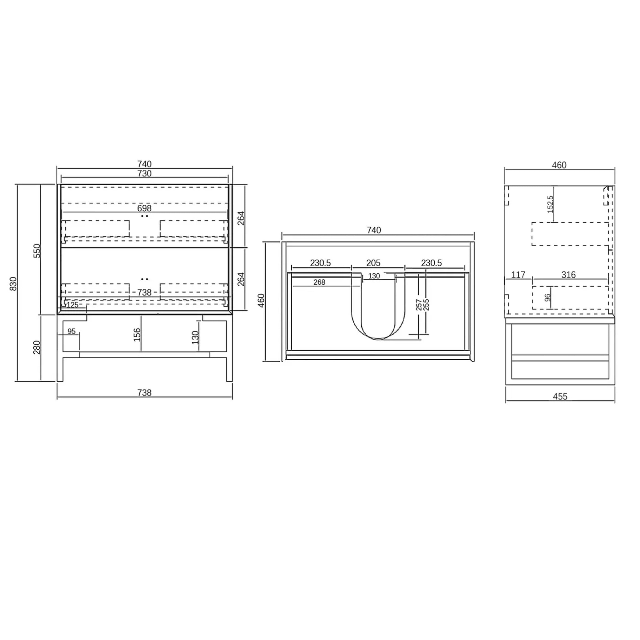 OTTI BOSTON MATTE WHITE 750MM SINGLE BOWL WALL HUNG VANITY