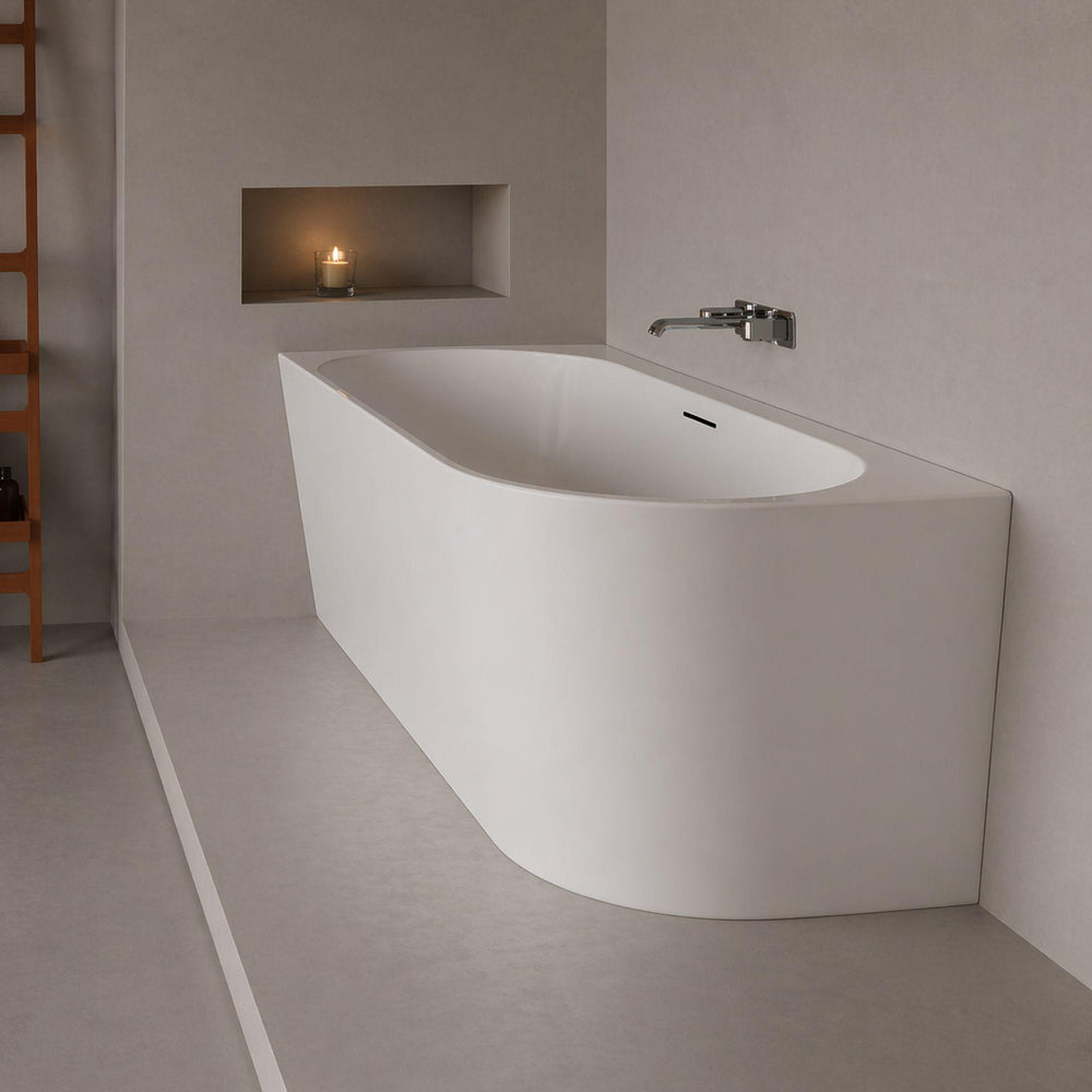 ZUMI MILA FREESTANDING LEFT CORNER BATHTUB WITH OVERFLOW GLOSS WHITE (AVAILABLE IN 1500MM AND 1700MM)