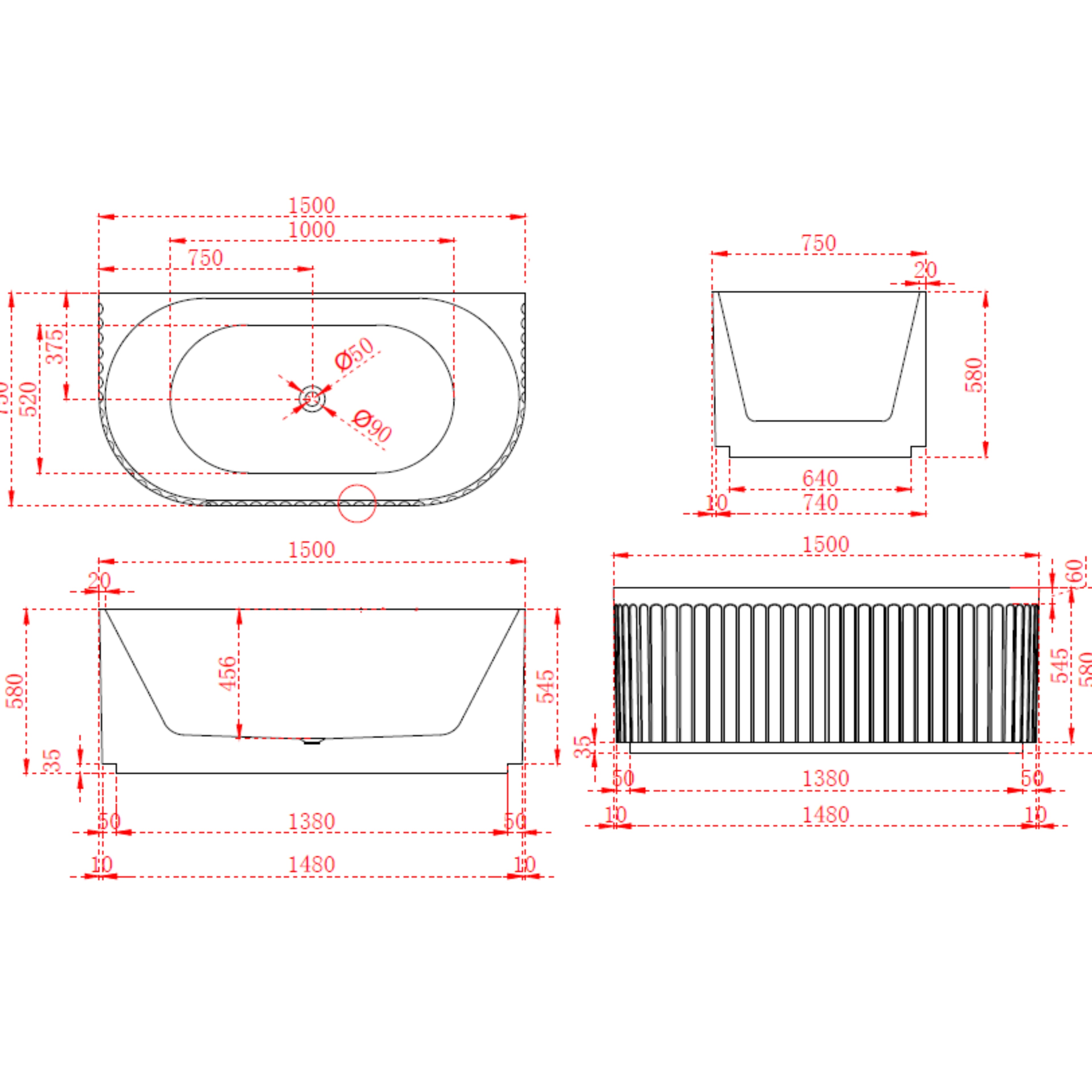 INFINITY ARTEMIS BACK-TO-WALL BATHTUB MATTE WHITE (AVAILABLE IN 1500MM AND 1700MM)