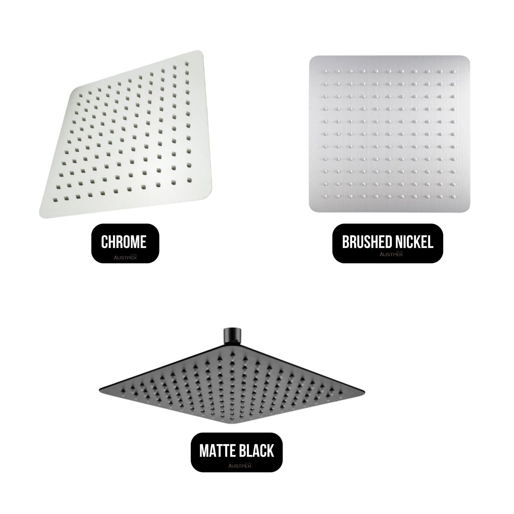 AQUAPERLA STAINLESS STEEL SQUARE SHOWER HEAD BRUSHED NICKEL 250MM