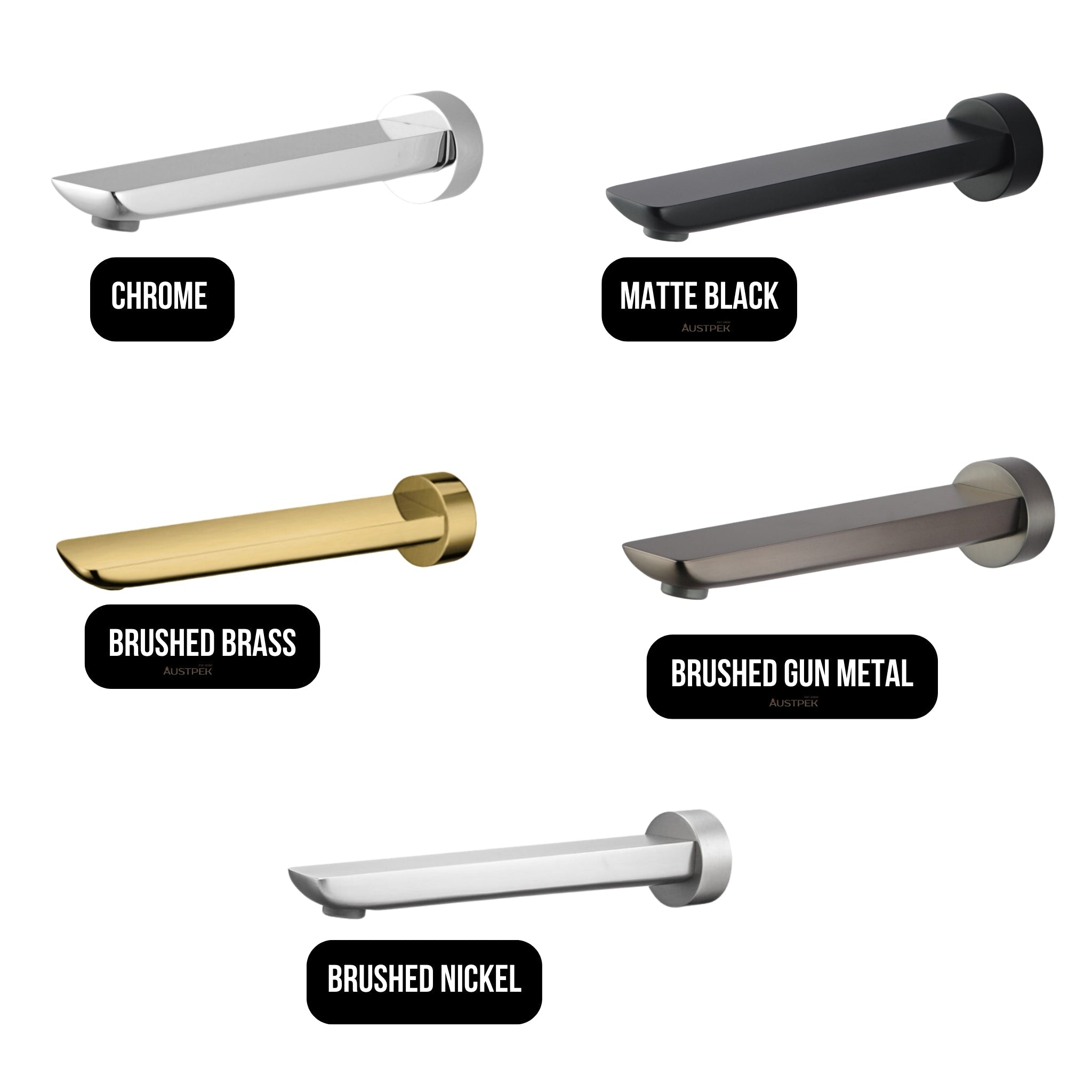 AQUAPERLA RUSHY WALL BATH SPOUT 219MM BRUSHED NICKEL