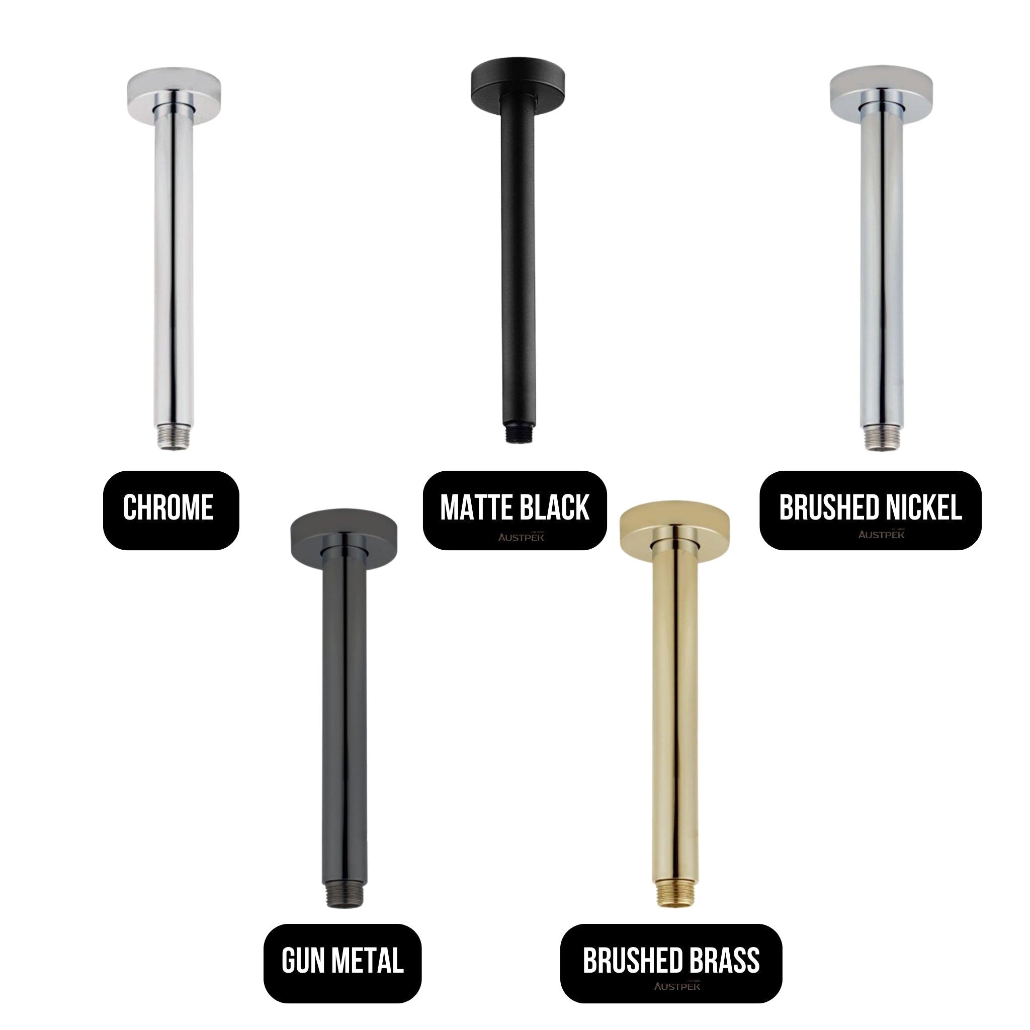 AQUAPERLA ROUND CEILING SHOWER ARM 200MM GUN METAL