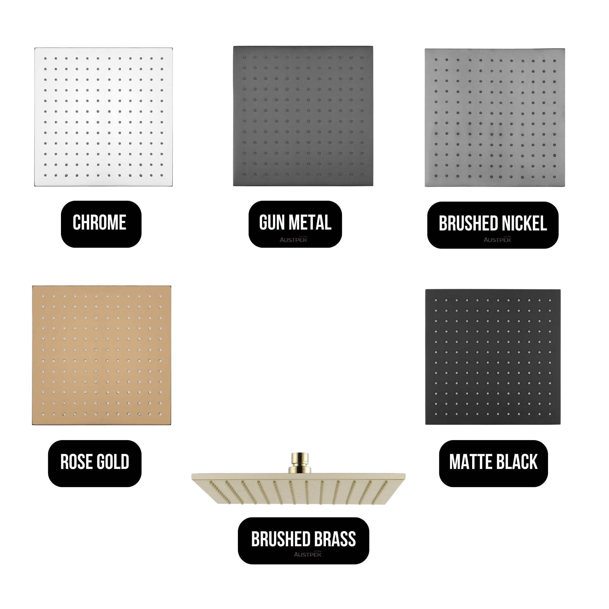 AQUAPERLA SQUARE SHOWER HEAD 250MM MATTE BLACK