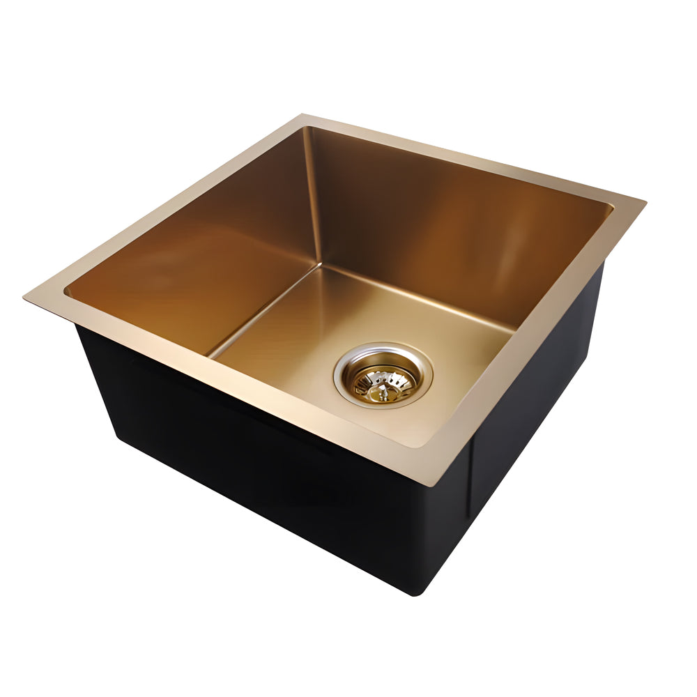 AQUAPERLA T304 HANDMADE SINGLE BOWL SINK BRUSHED YELLOW GOLD 440MM