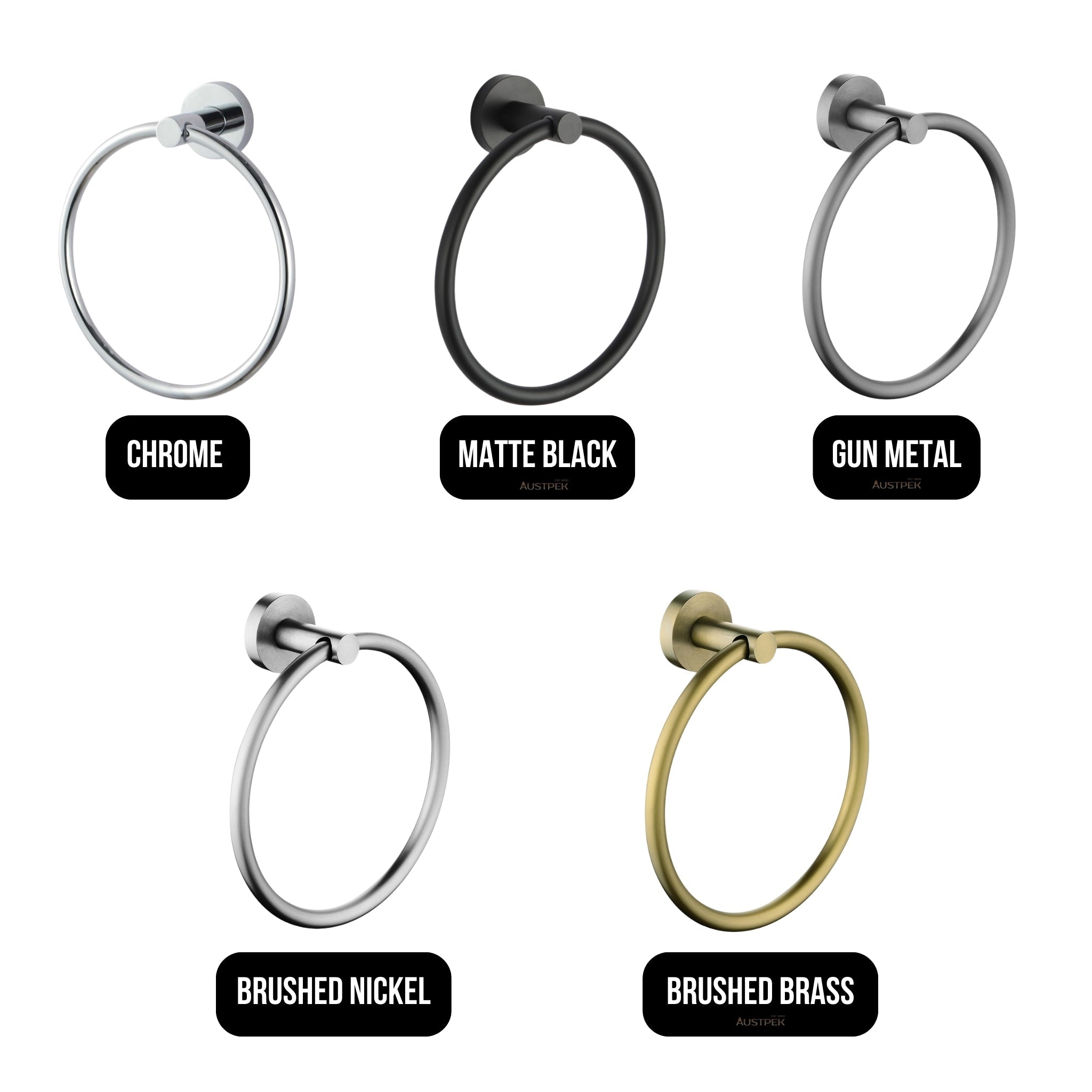 AQUAPERLA LUCID PIN TOWEL RING 188MM GUN METAL