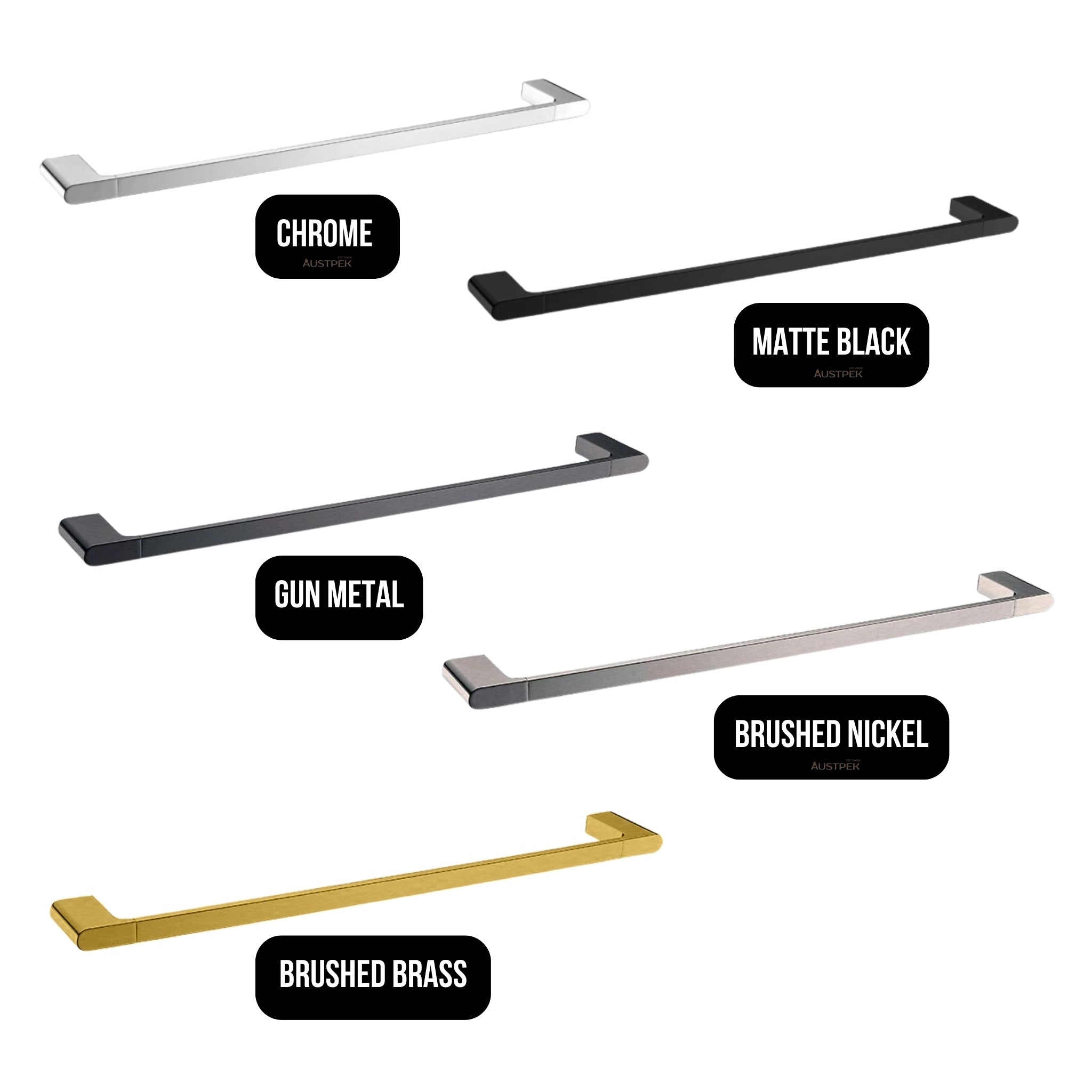 AQUAPERLA AU SINGLE TOWEL RAIL BRUSHED NICKEL 800MM