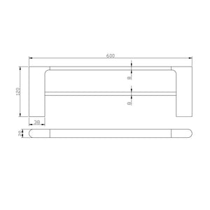 AQUAPERLA VOG DOUBLE TOWEL RAIL BLACK (AVAILABLE IN 600MM AND 800MM)