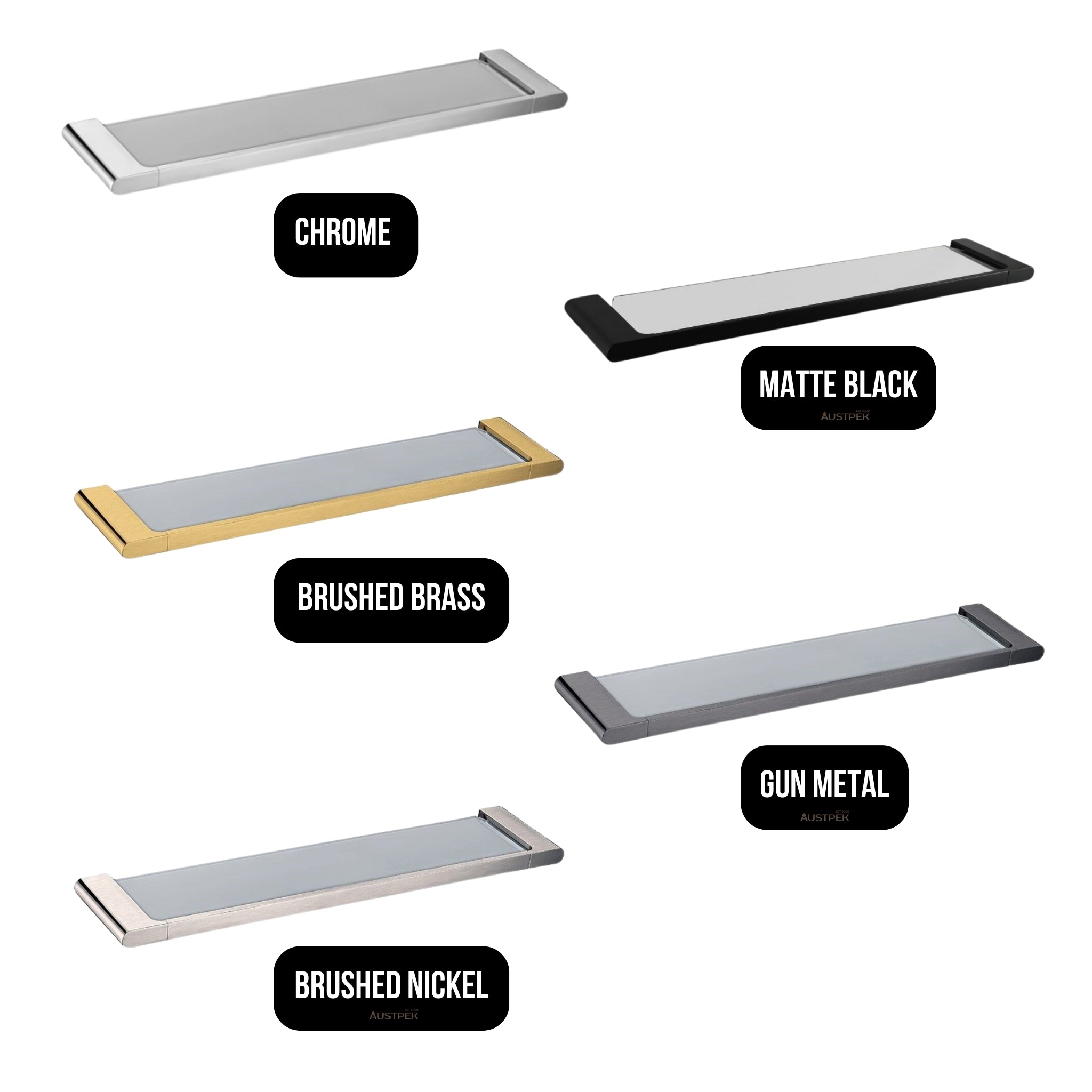 AQUAPERLA VOG GLASS SHELF 550MM BRUSHED BRASS