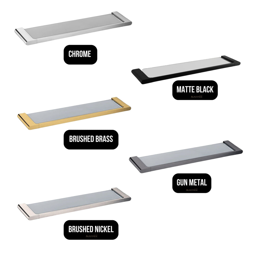 AQUAPERLA VOG GLASS SHELF 550MM BRUSHED BRASS