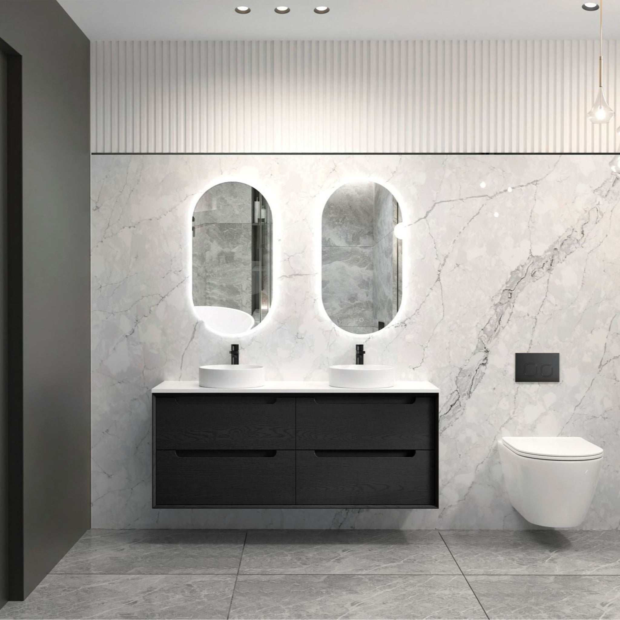 OTTI BYRON BLACK OAK 1500MM DOUBLE BOWL WALL HUNG VANITY