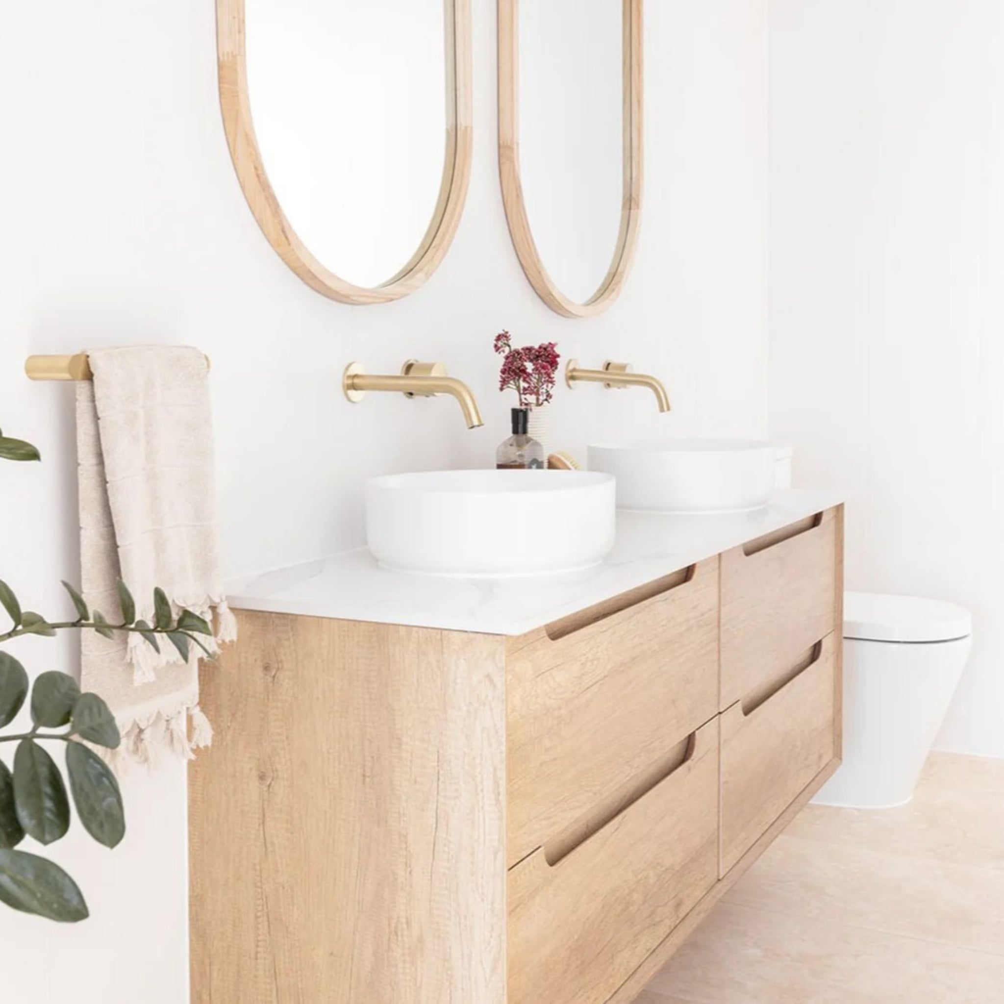 OTTI BYRON NATURAL OAK 1500MM DOUBLE BOWL WALL HUNG VANITY