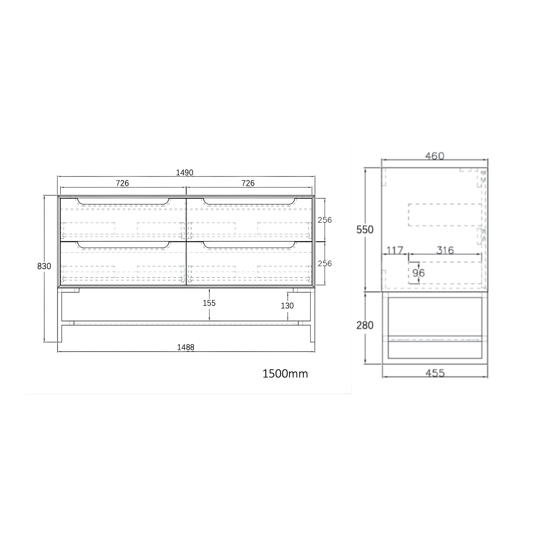 OTTI BYRON SABLE WALNUT 1500MM DOUBLE BOWL WALL HUNG VANITY