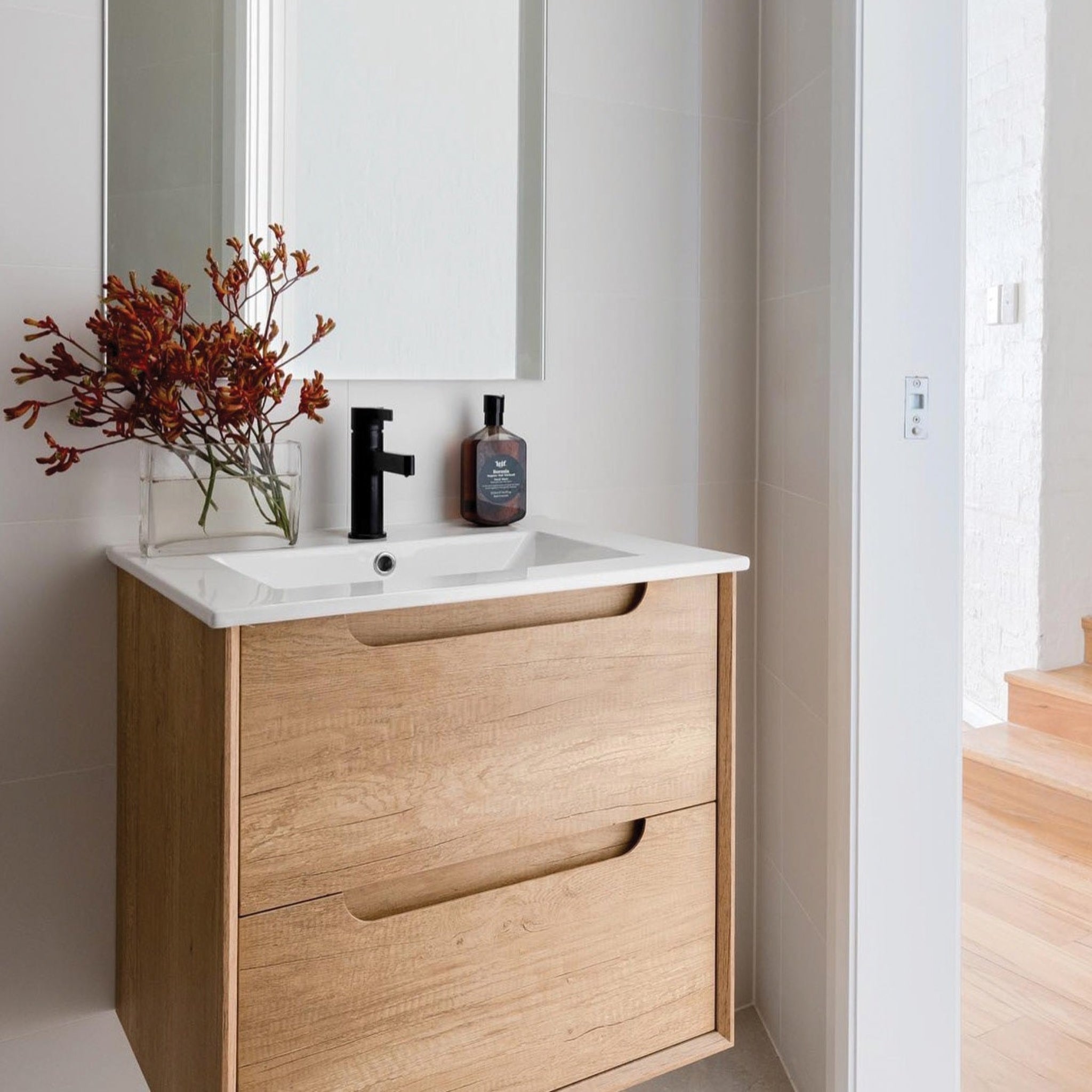 OTTI BYRON NATURAL OAK 600MM SINGLE BOWL FLOOR STANDING VANITY